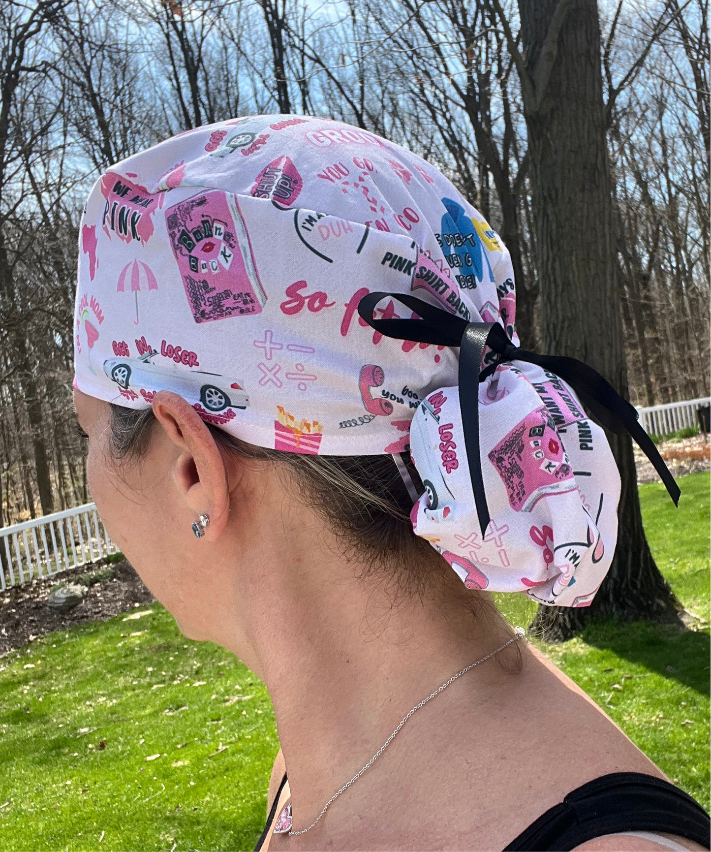 Mean Girls pink ponytail scrub cap womens