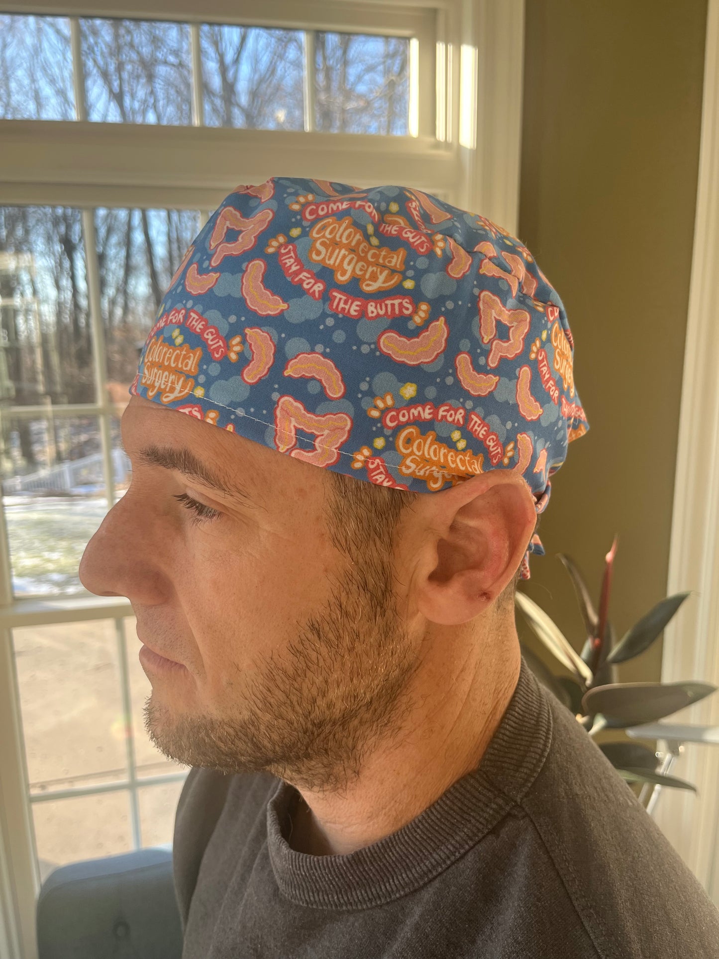 Colorectal colon come for guts butts skull scrub cap mens