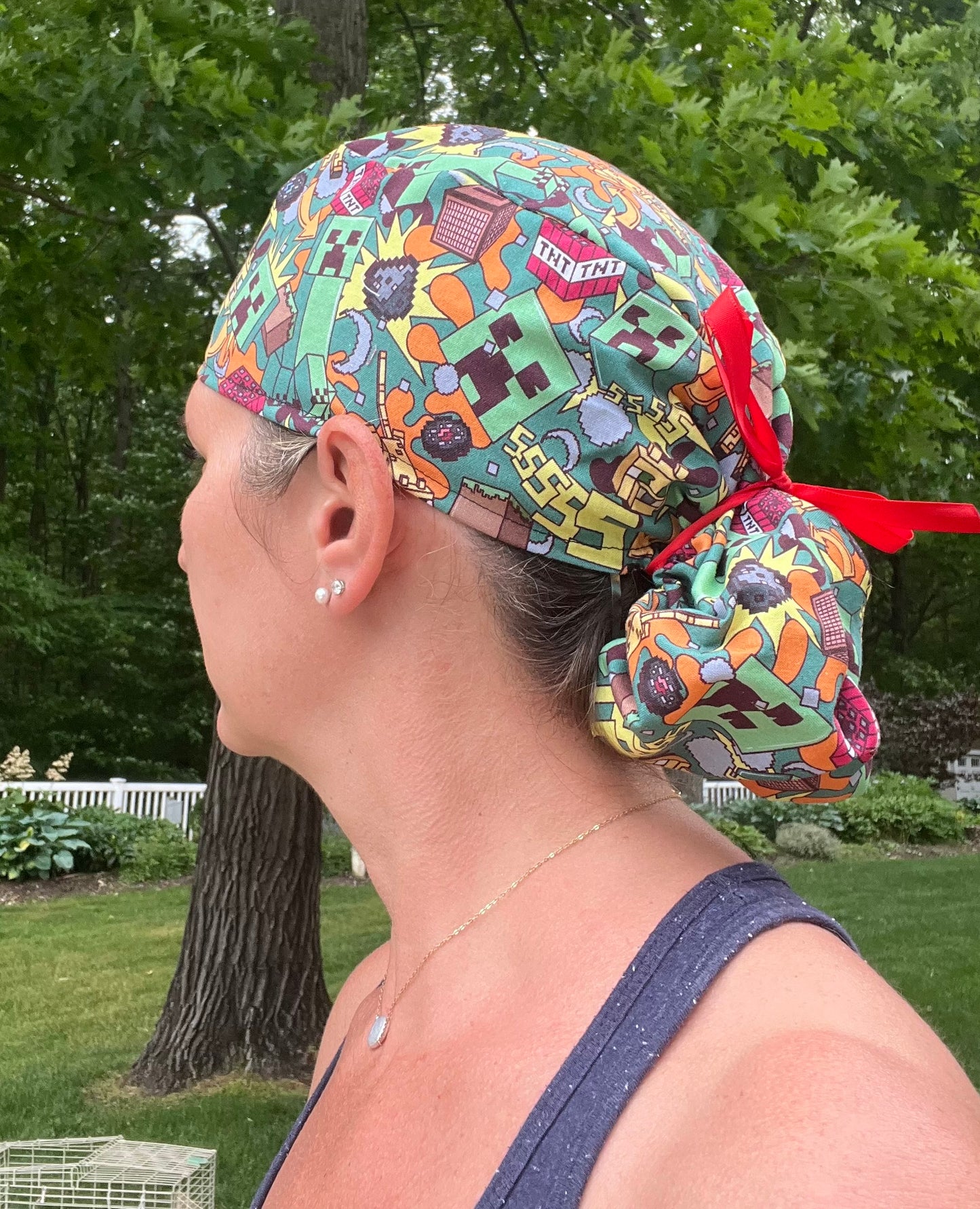 Minecraft ponytail scrub cap womens