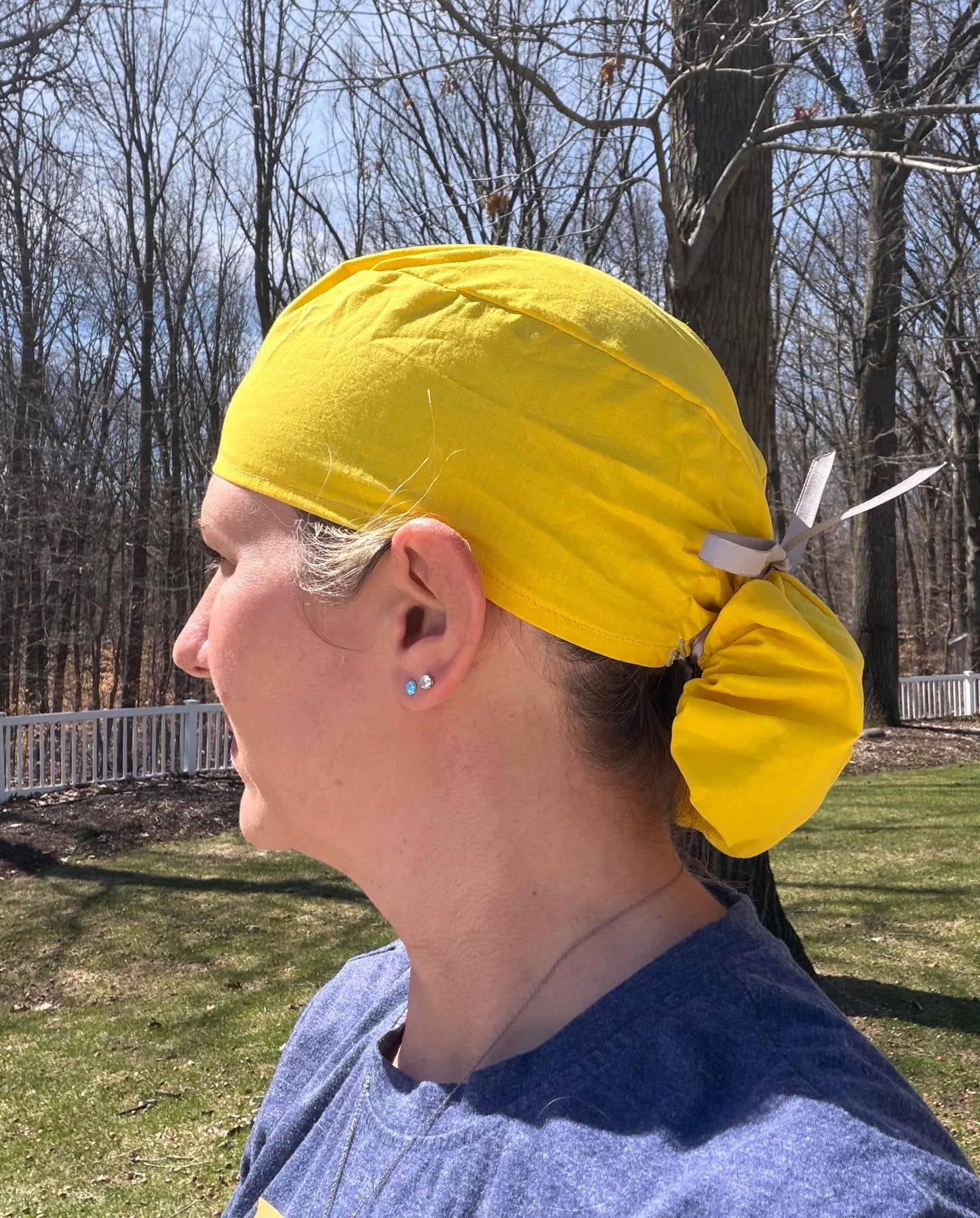 Yellow maize solid ponytail scrub cap womens