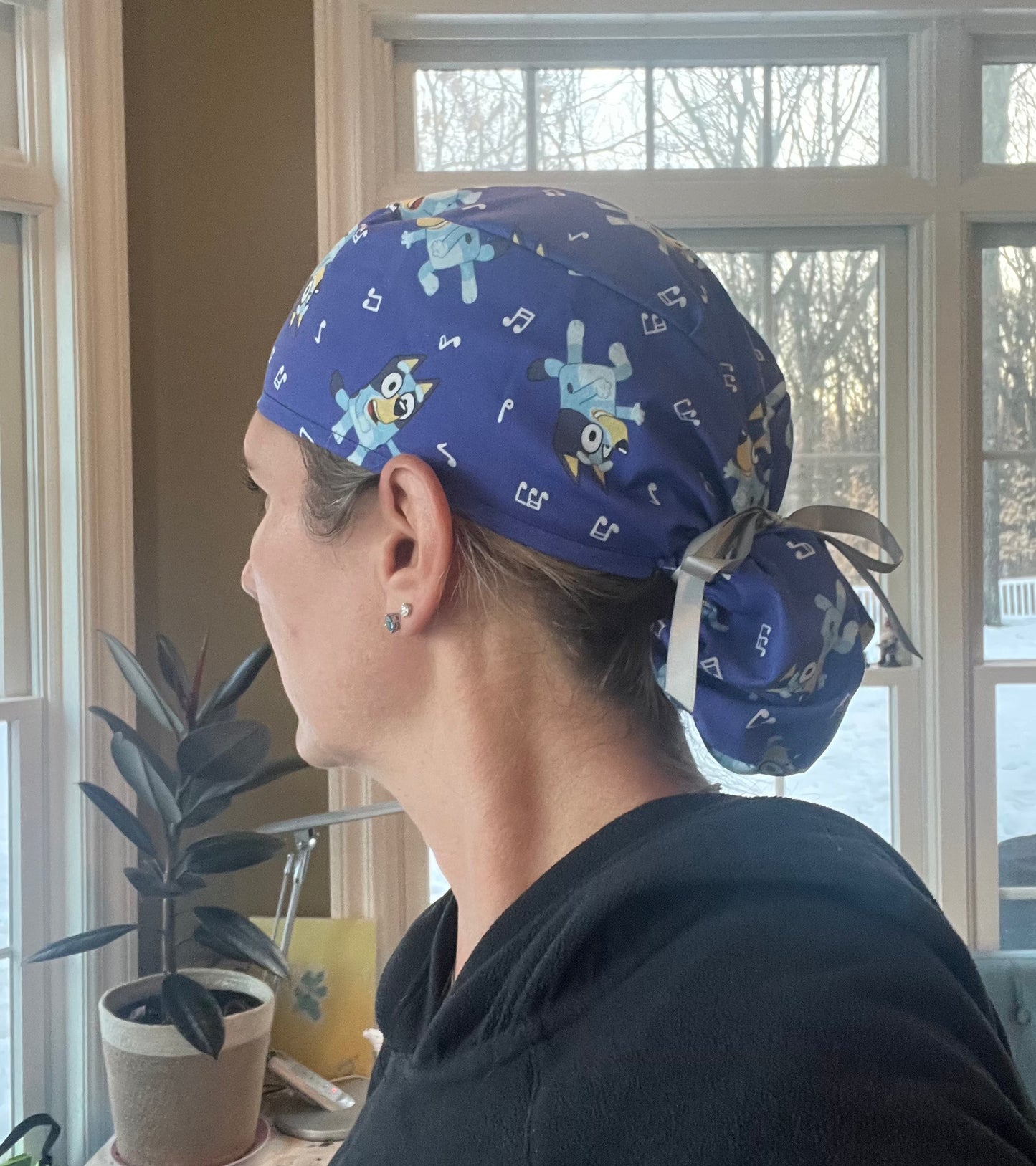 BLUEY blue dog pony tail ponytail scrub cap womens