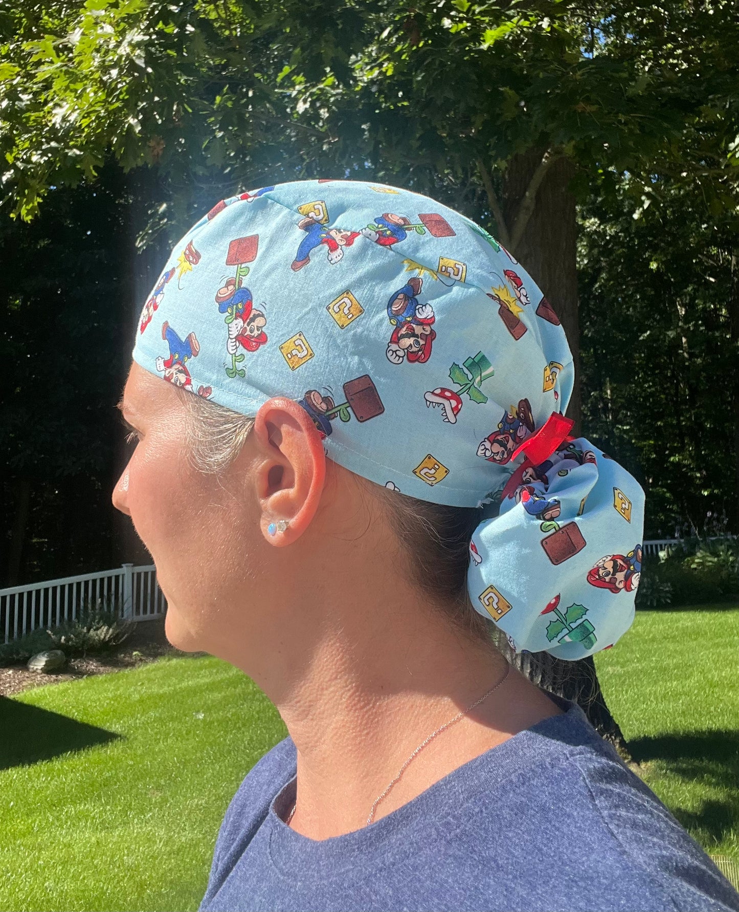 Super Mario ponytail scrub cap womens