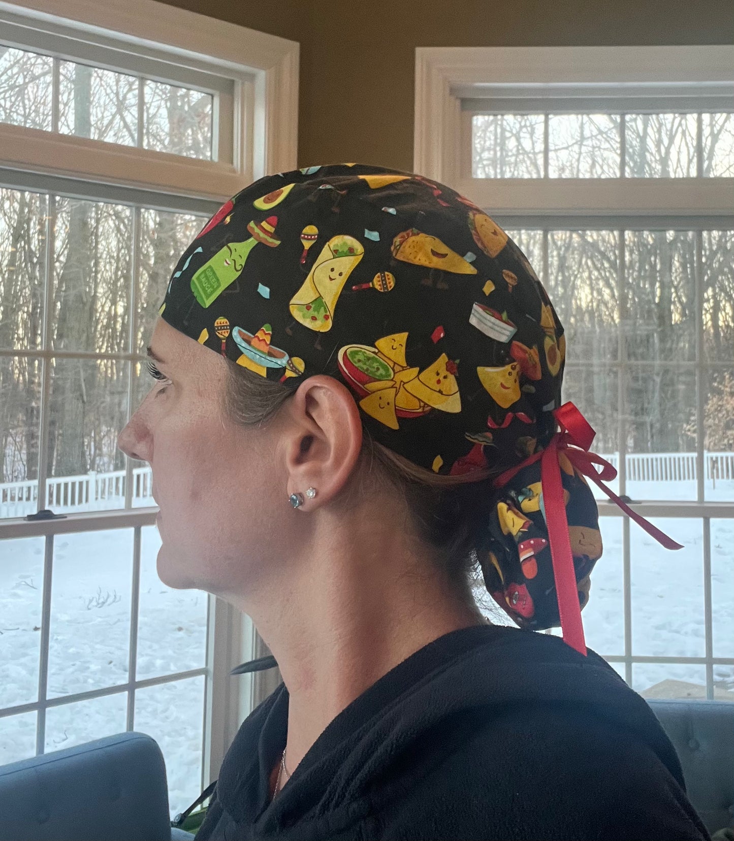 TACO PARTY hot sauce tacos ponytail scrub cap womens