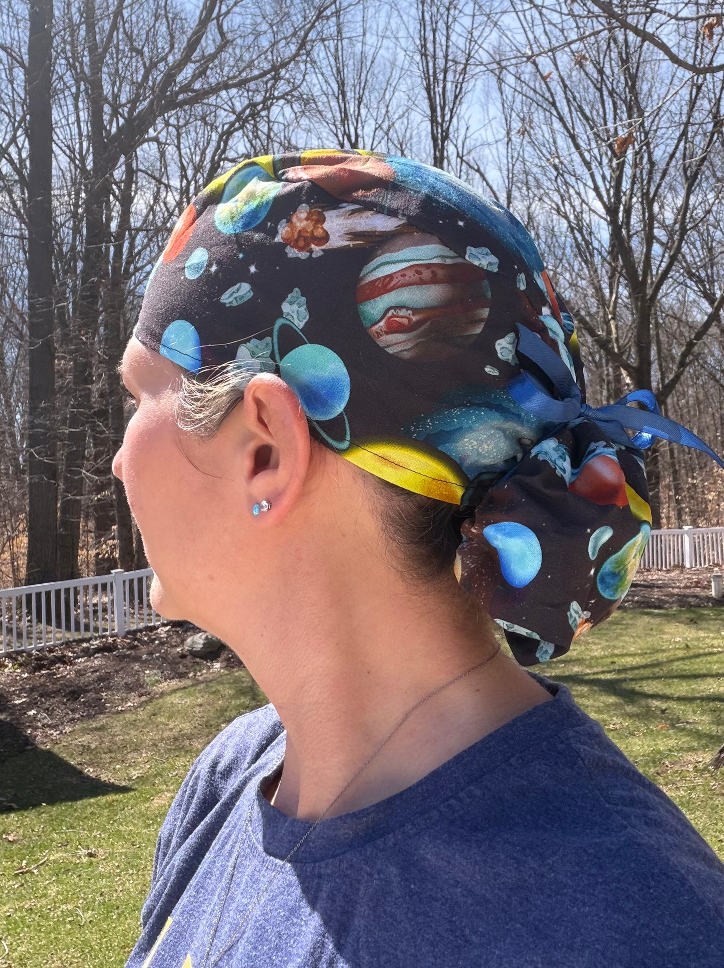 Space planets solar system ponytail scrub cap womens