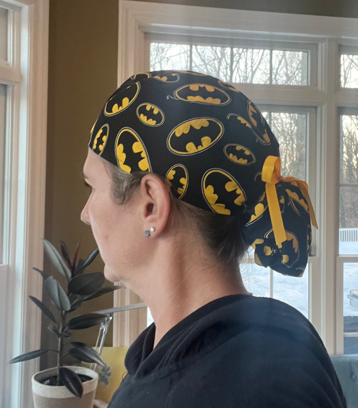 Bat man logo ponytail scrub cap womens