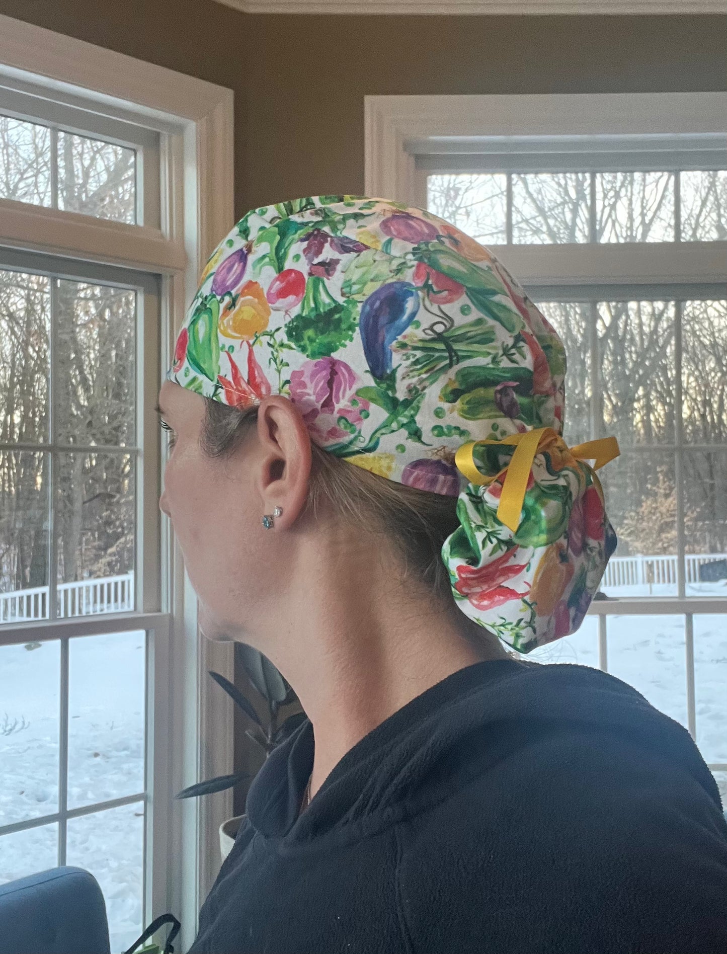 VEGETABLES veggies garden ponytail scrub cap womens