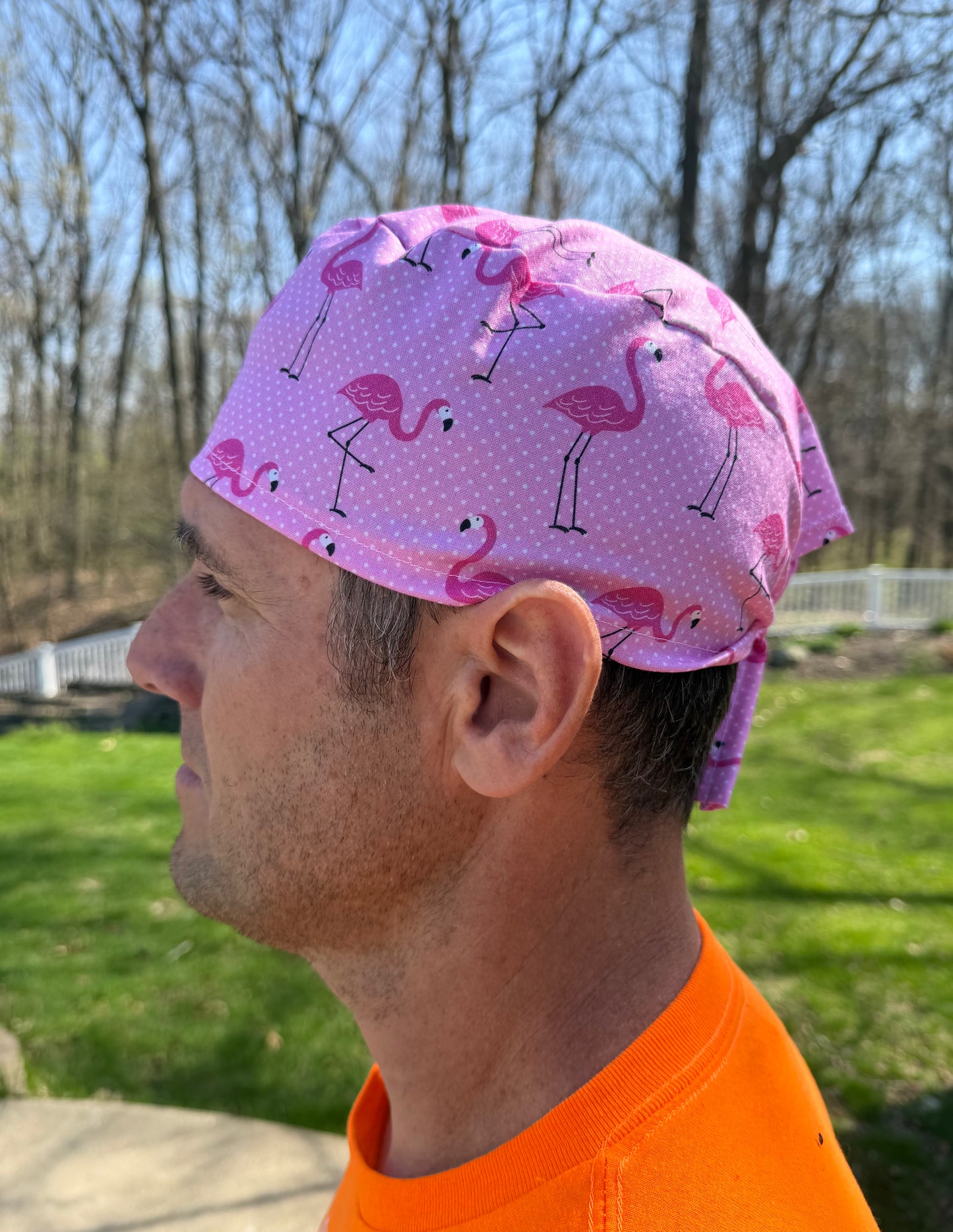 Flamingo pink skull scrub cap mens