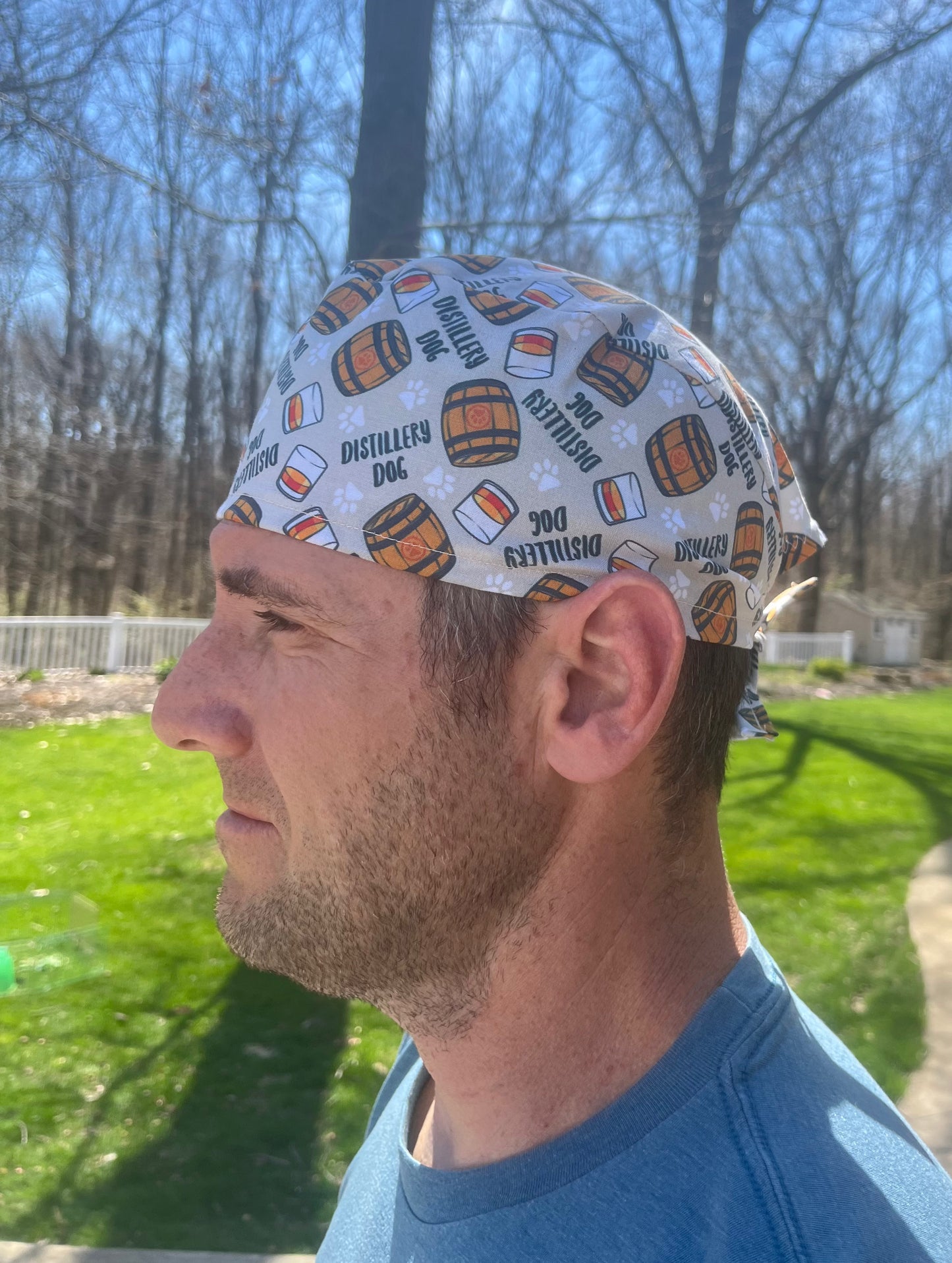 Distillery dog whiskey skull scrub cap mens
