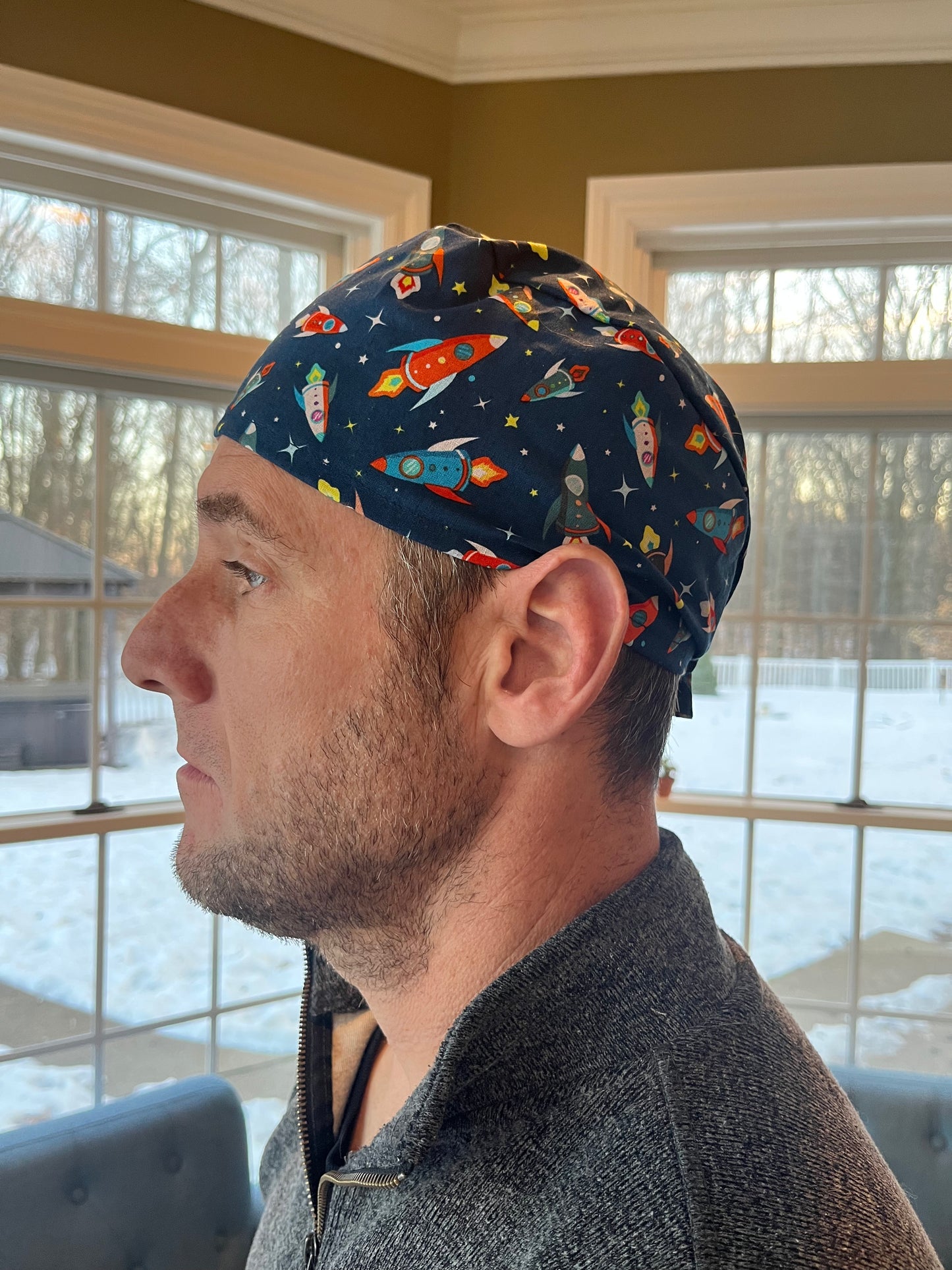 ROCKET ships space skull scrub cap mens