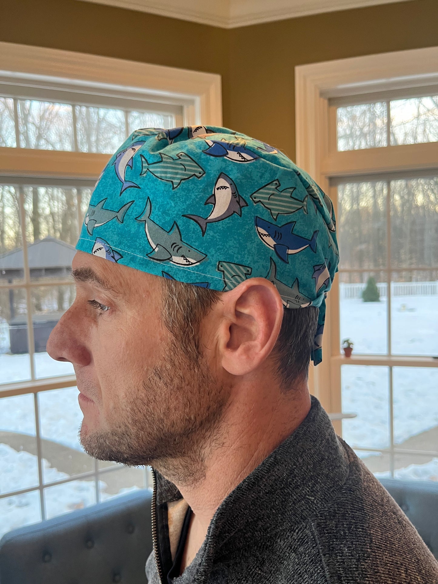 SHARKS blue ocean shark skull scrub cap mens
