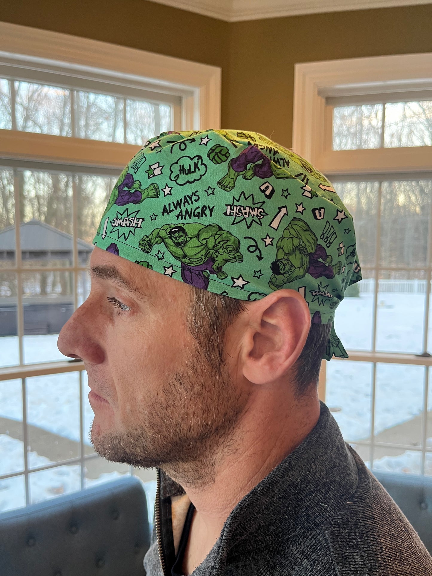 HULK always angry green skull scrub cap mens