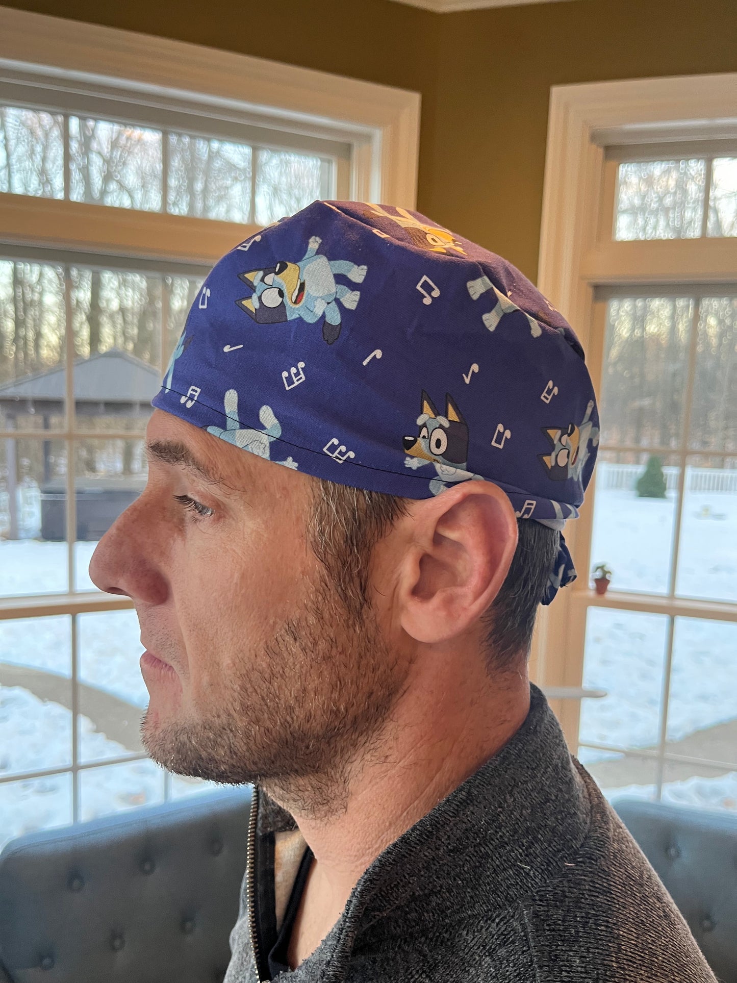 BLUEY dark blue dog skull scrub cap mens
