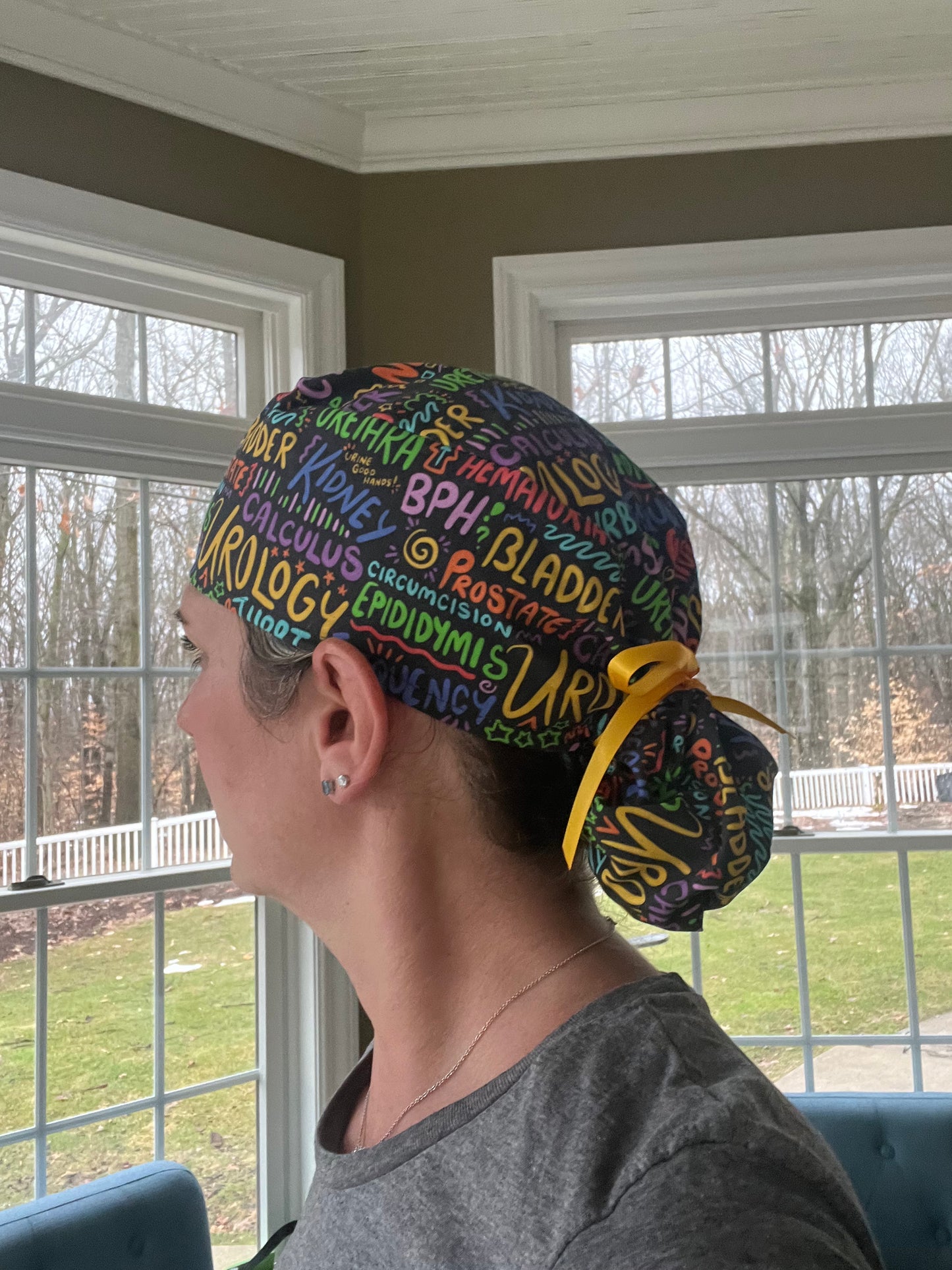 Urology urologist words eggplant ponytail scrub cap womens