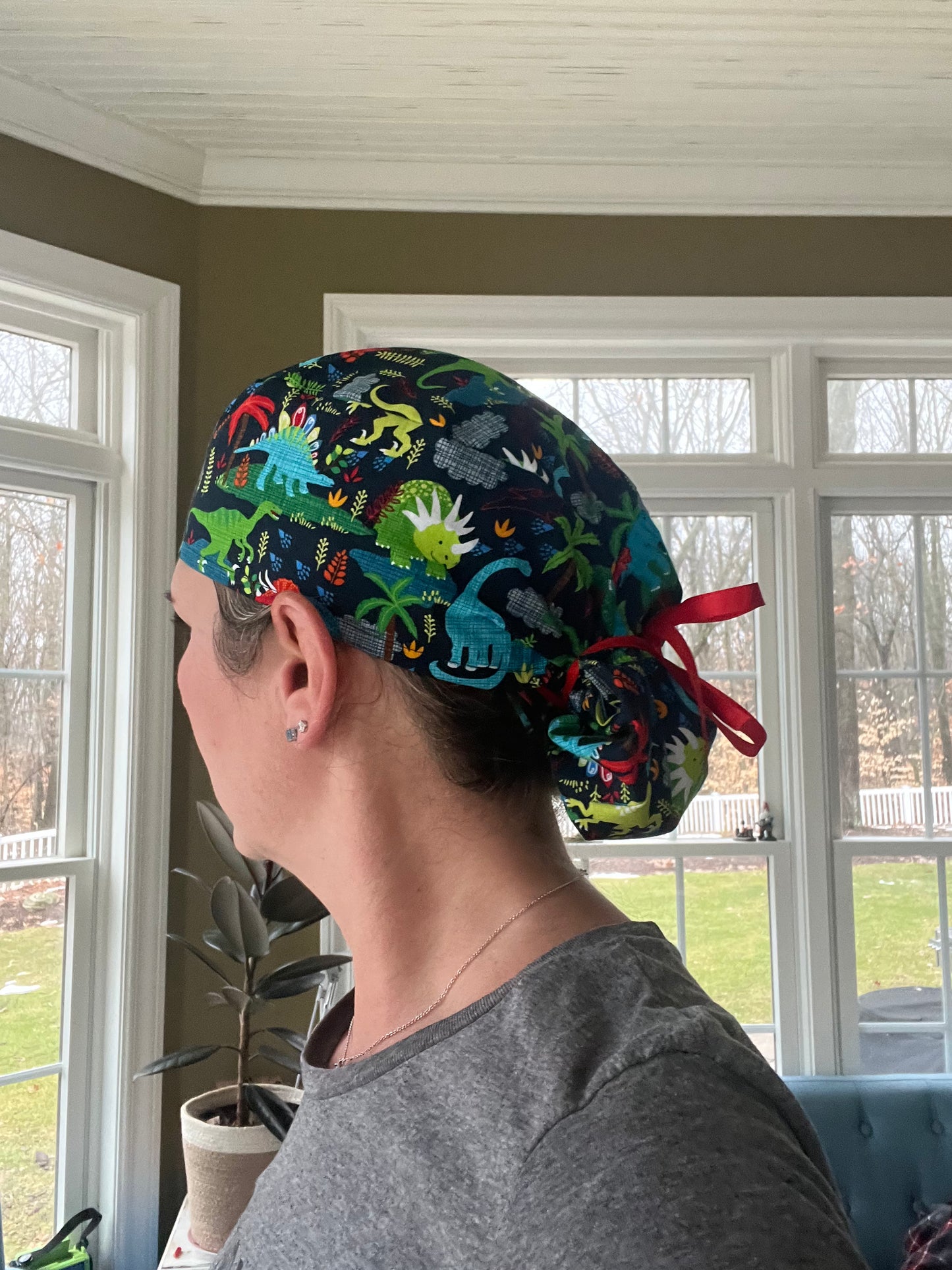 Dinosaur ponytail scrub cap womens