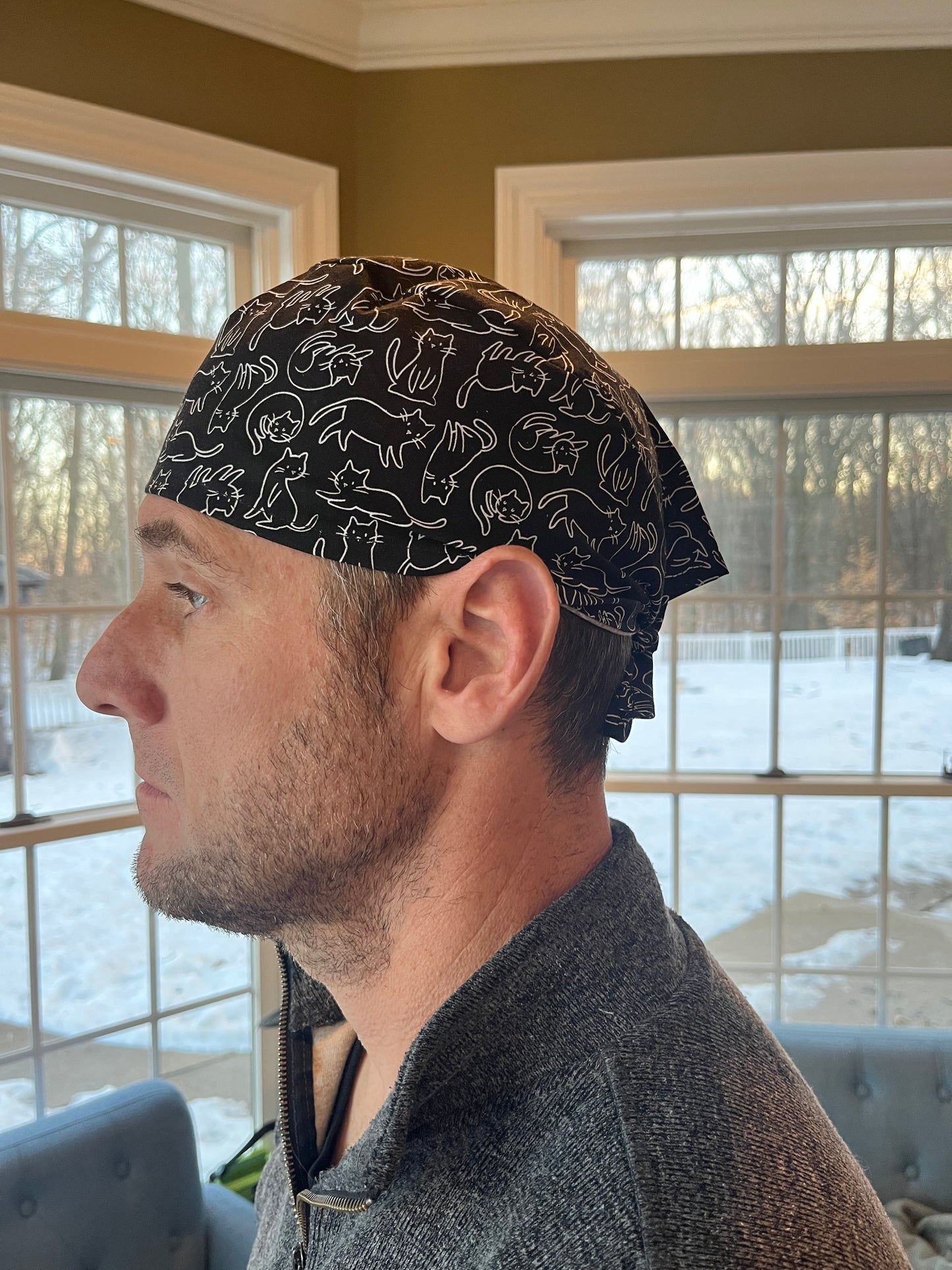 Cat cats black skull scrub cap mens