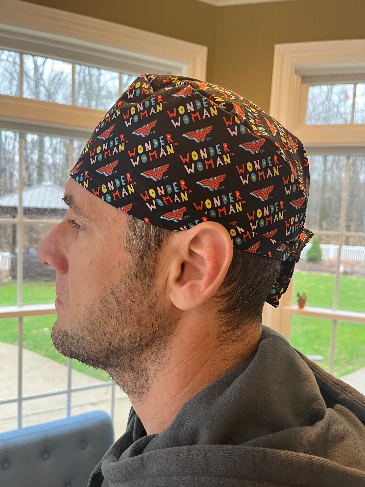Wonder Woman logo skull scrub cap mens