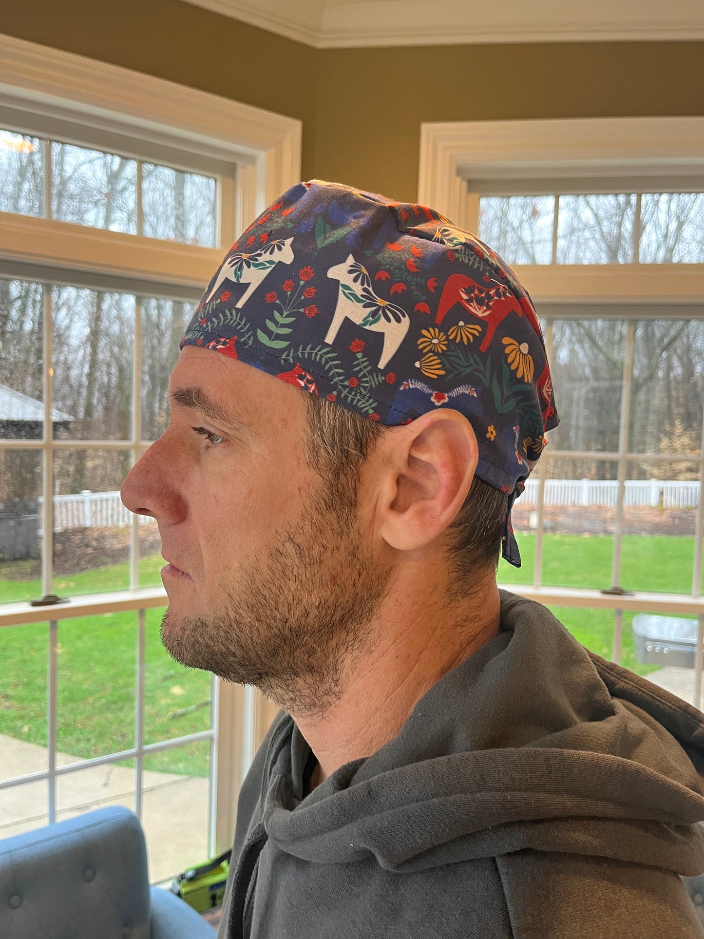 Dala horse swedish scandinavian skull scrub cap mens