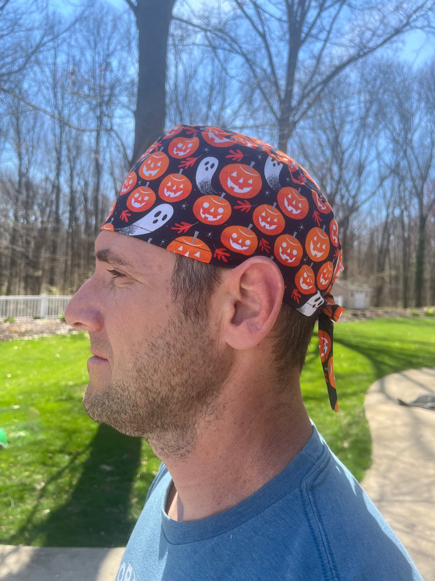 Pumpkins ghosts halloween skull scrub cap mens