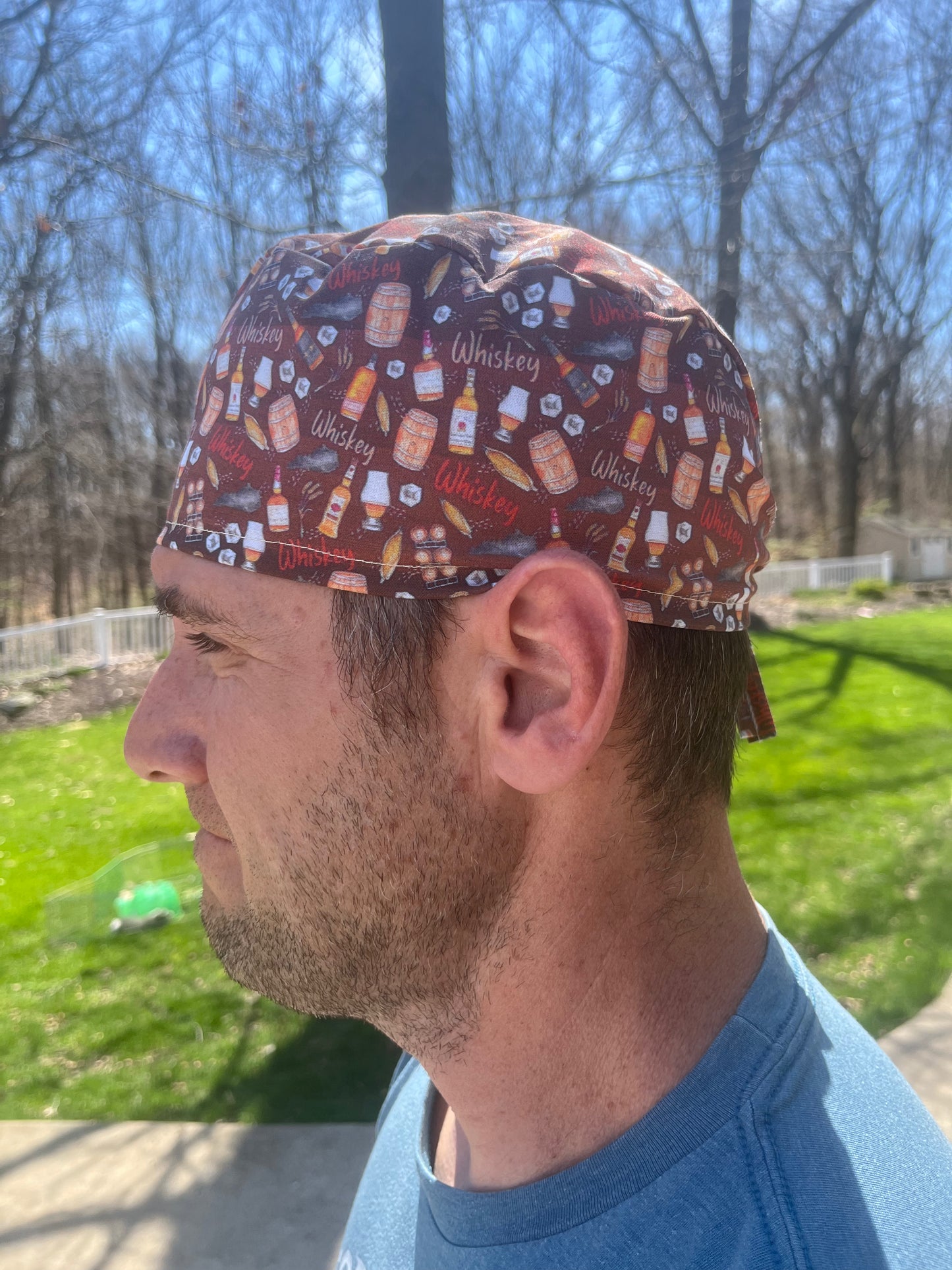 Whiskey barrels skull scrub cap mens