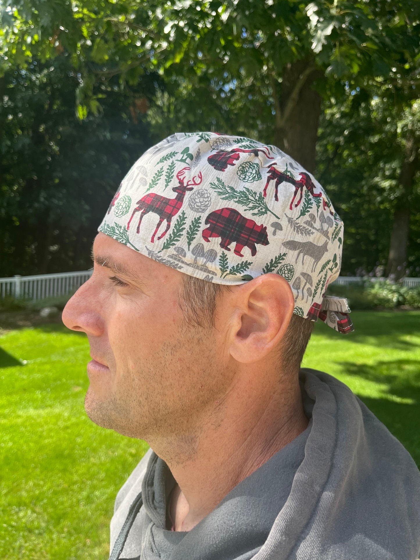 Buffalo plaid Christmas animals skull scrub cap mens