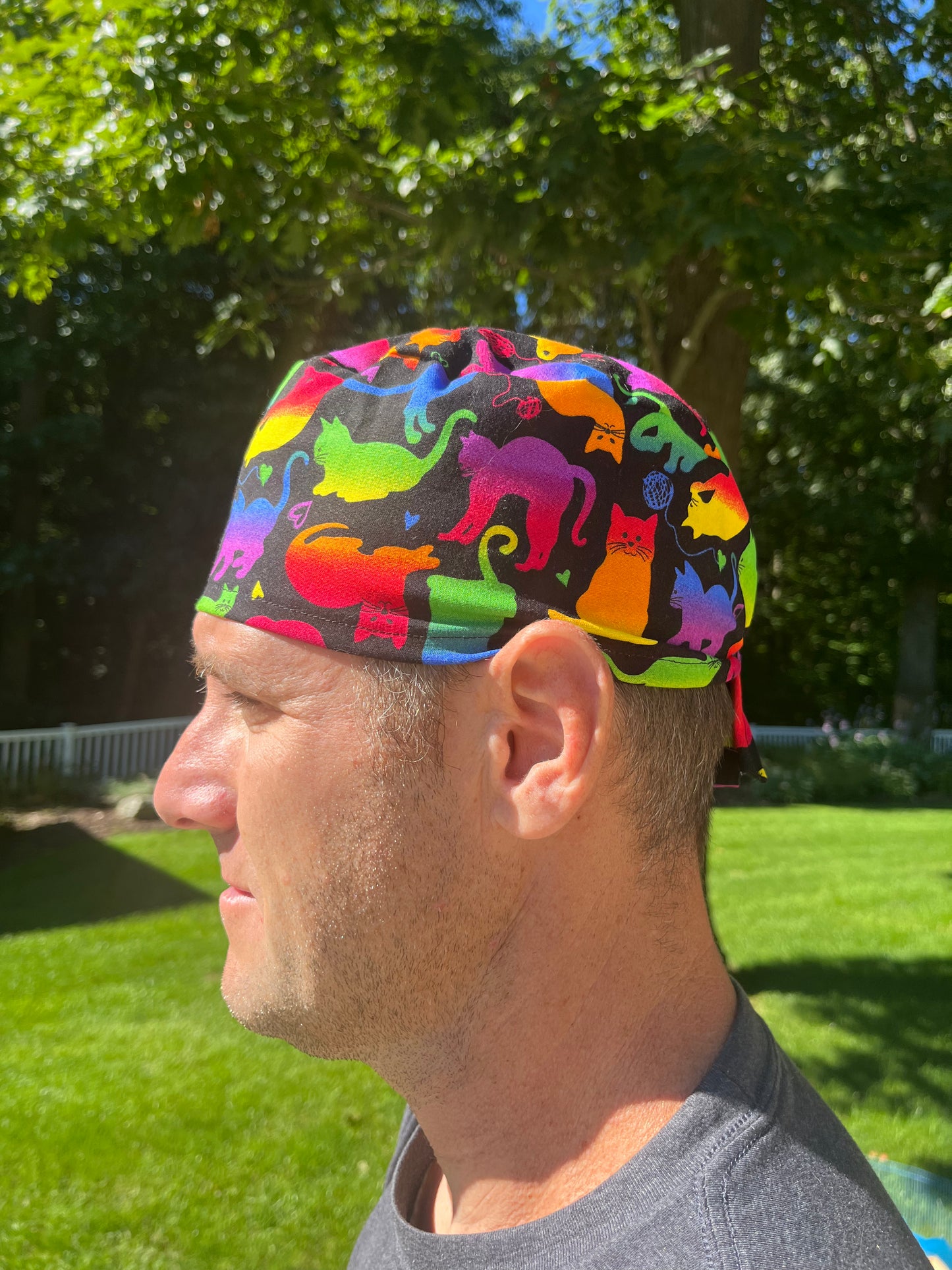 Rainbow cats skull scrub cap mens