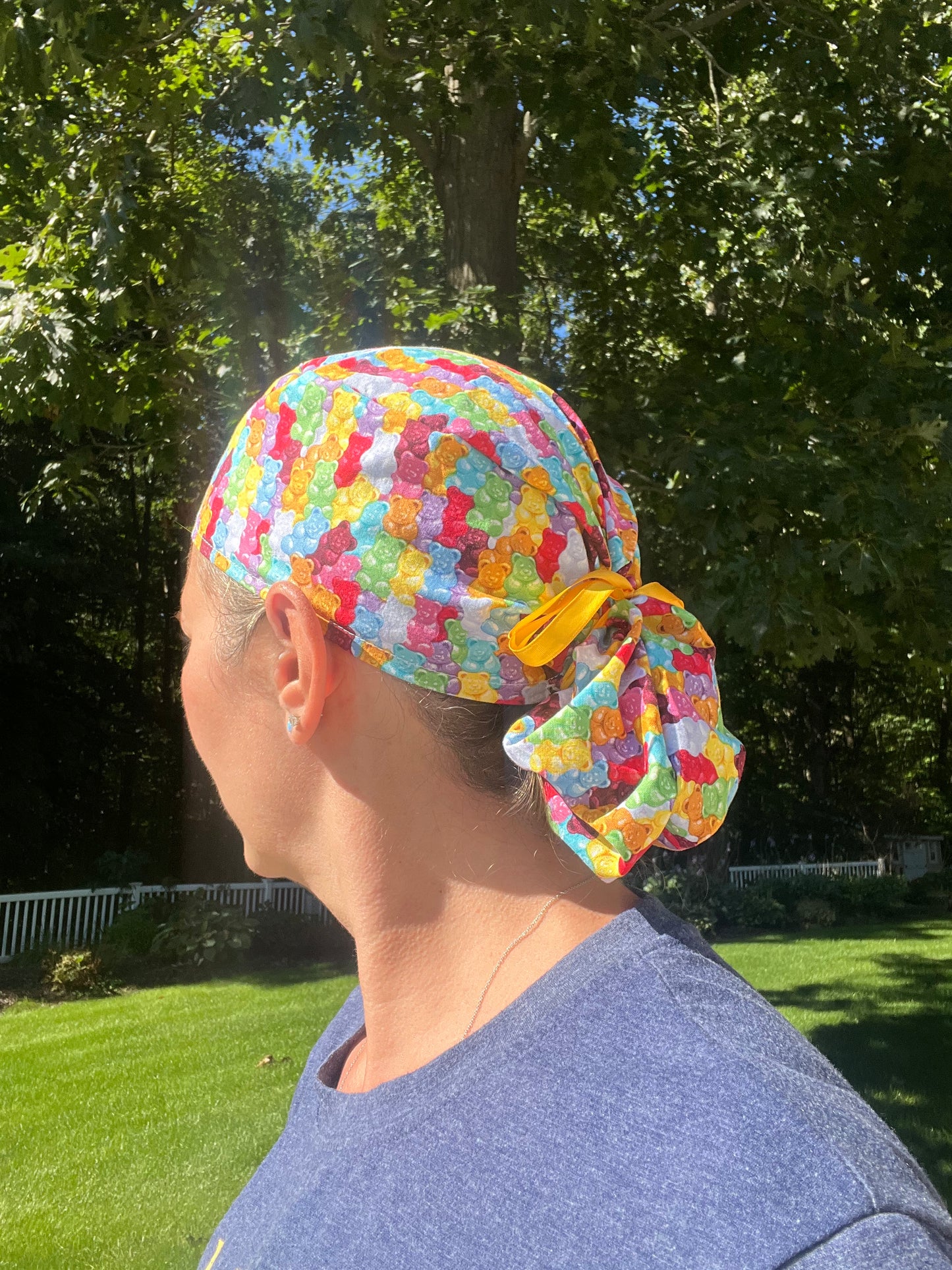 Gummy bears ponytail scrub cap womens