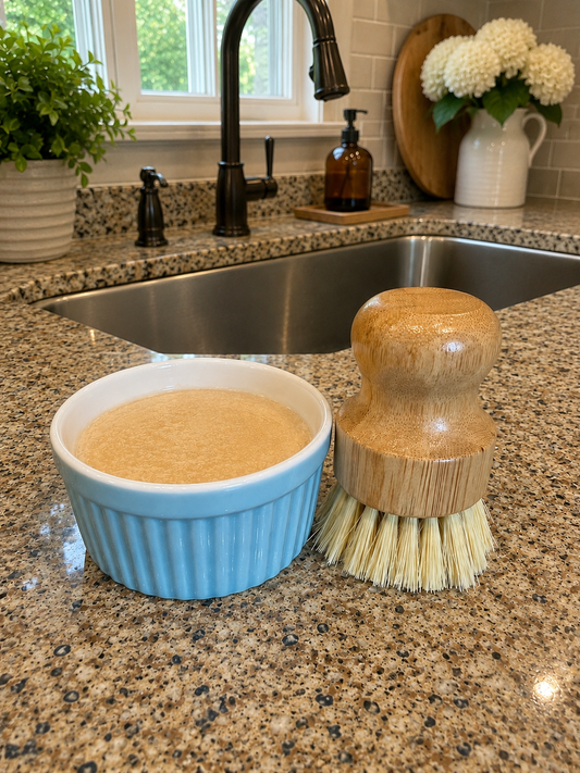 DISH SOAP ramekin brush kit handmade natural artisan solid soap bamboo