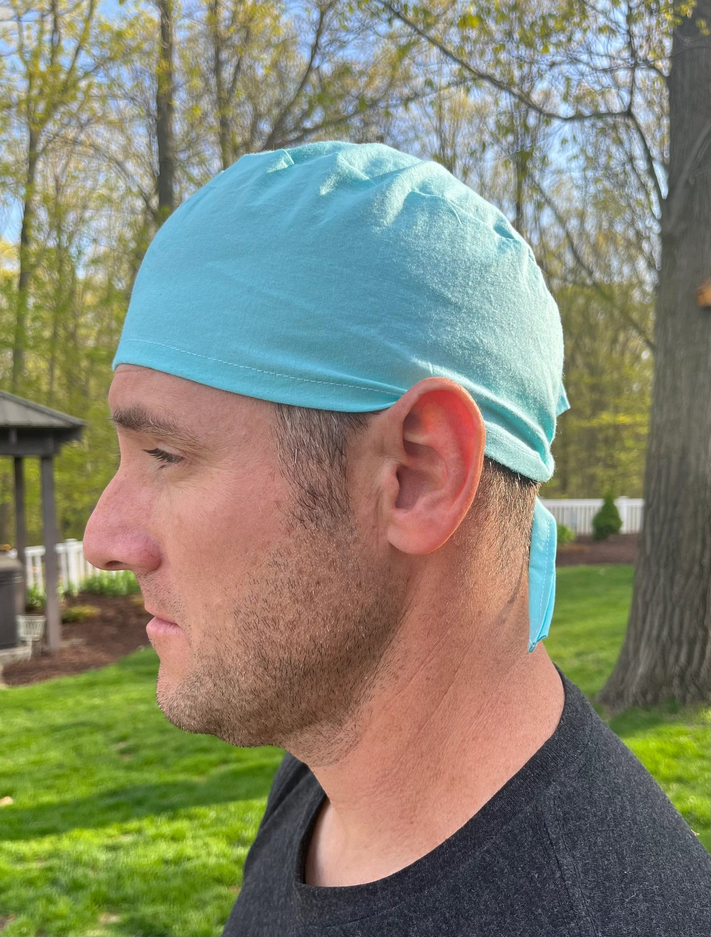 Aqua light teal solid plain skull scrub cap mens