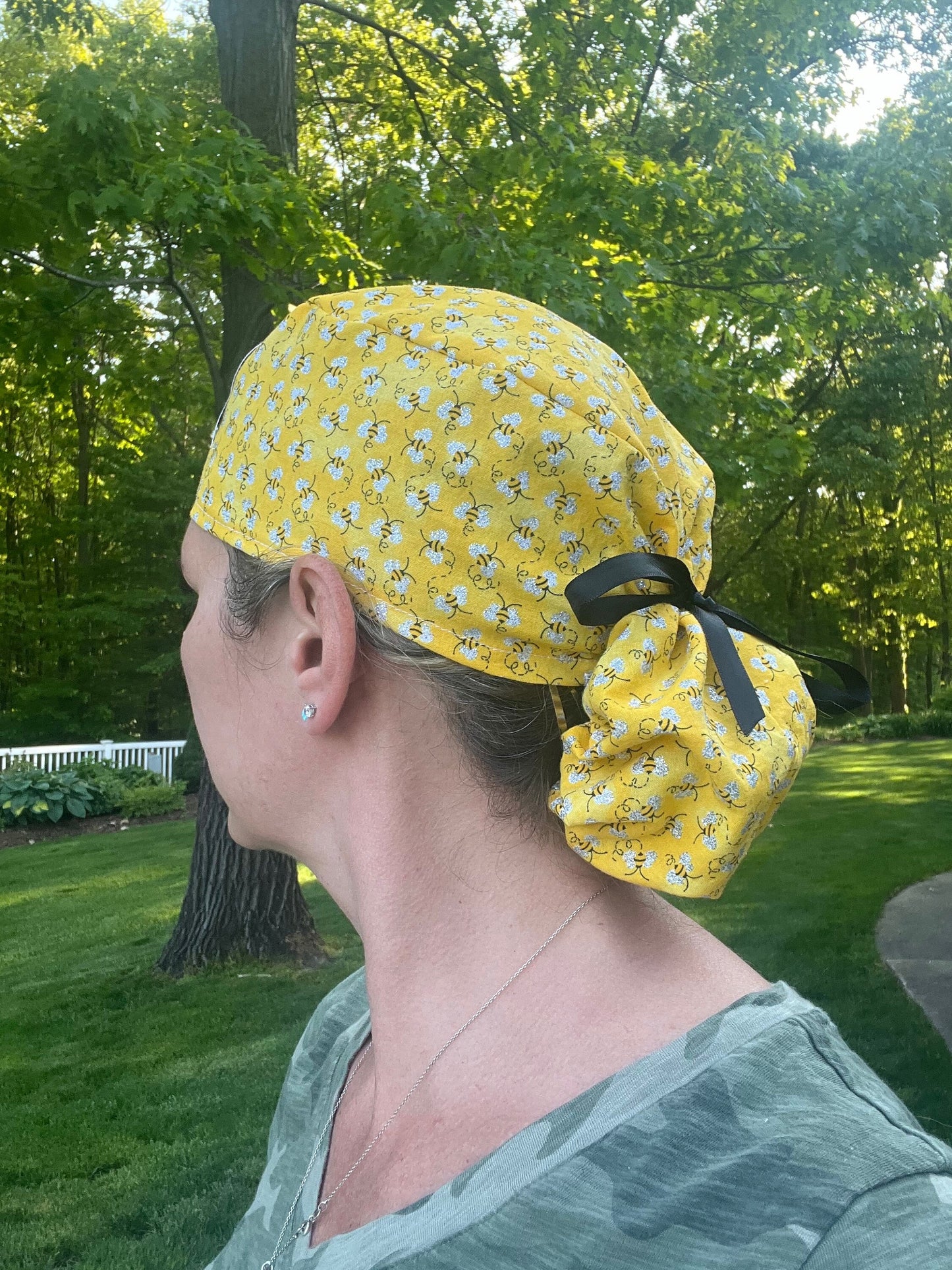 Bees honey glitter sparkle ponytail scrub cap womens