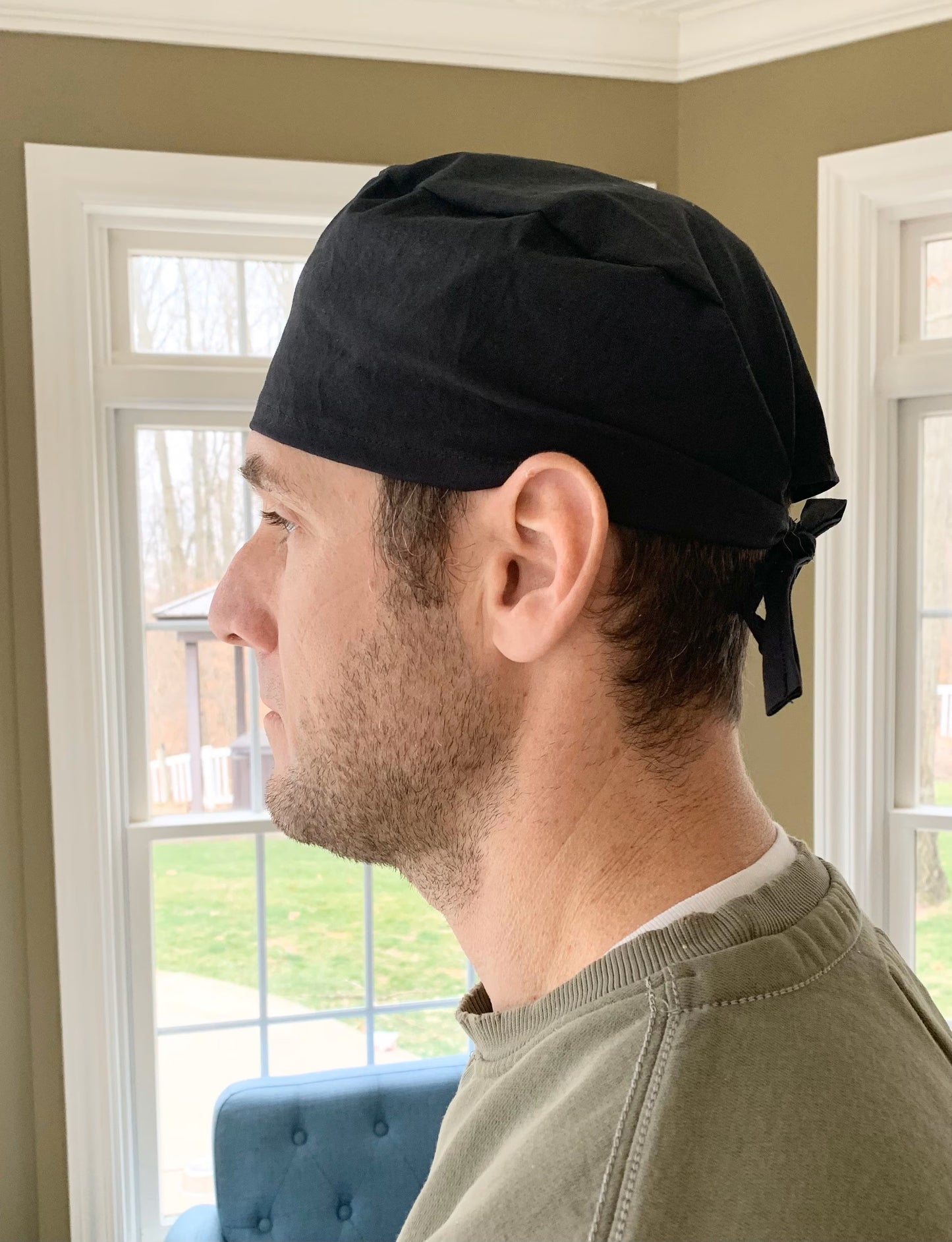 Black solid skull scrub cap mens