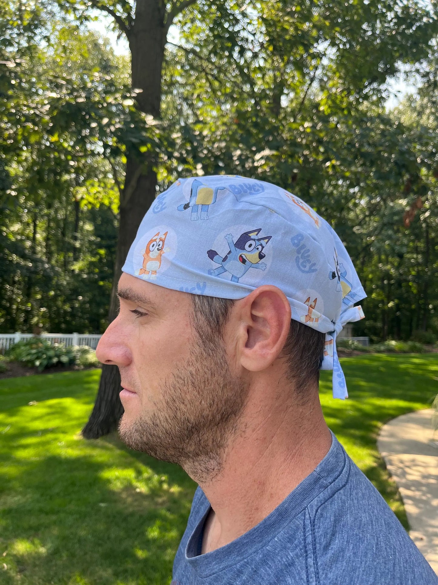 Bluey and Bingo blue cartoon skull scrub cap mens