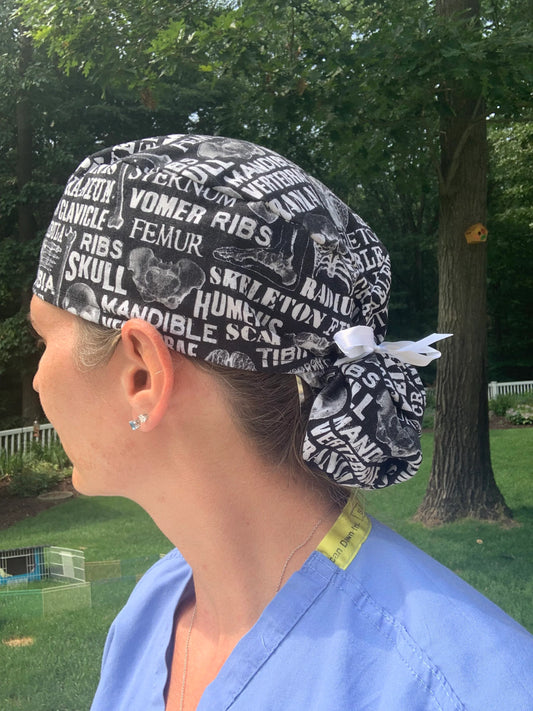 Bones anatomy names ponytail scrub cap womens
