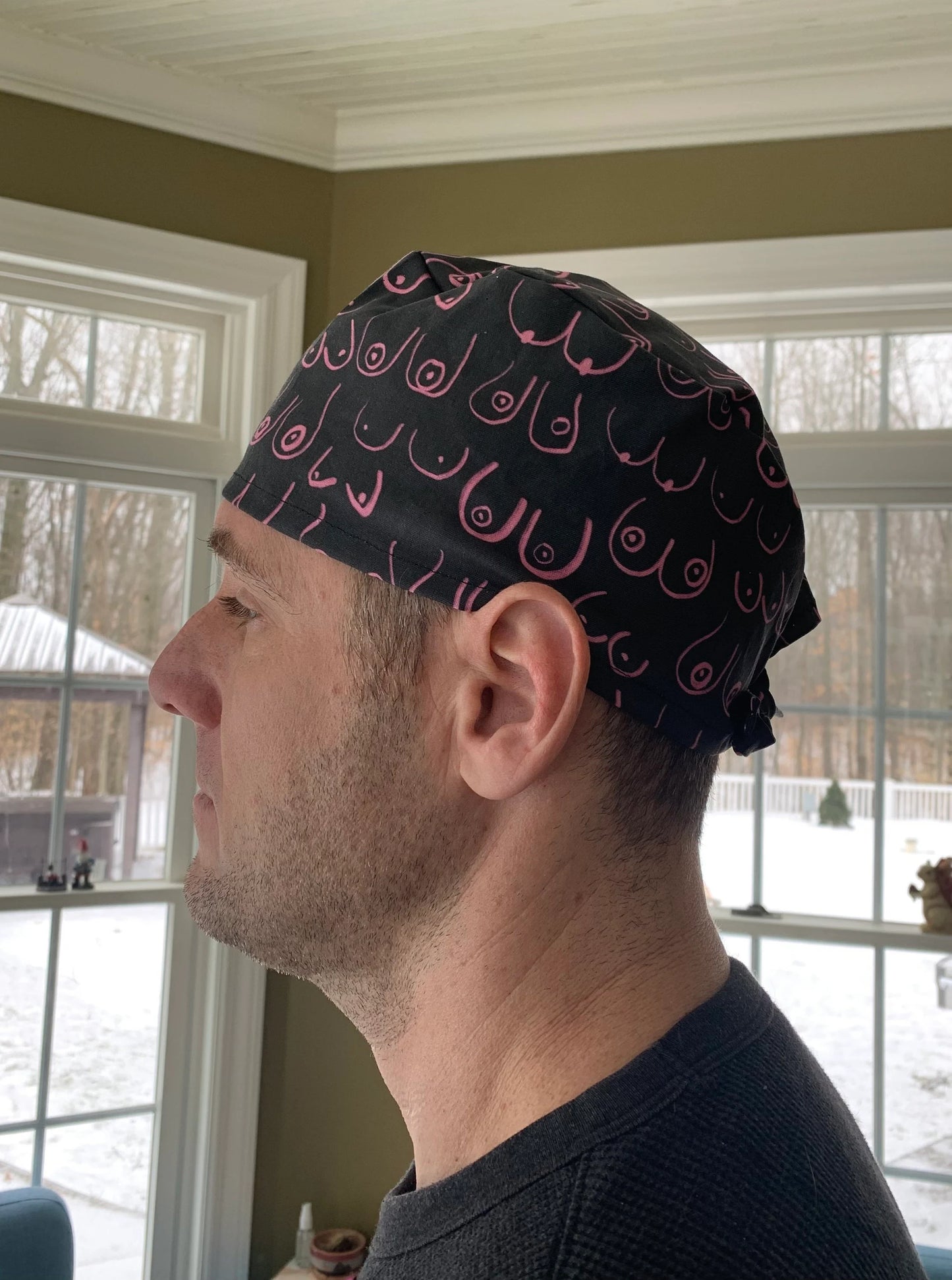 Breast surgeon plastic black pink skull scrub cap mens