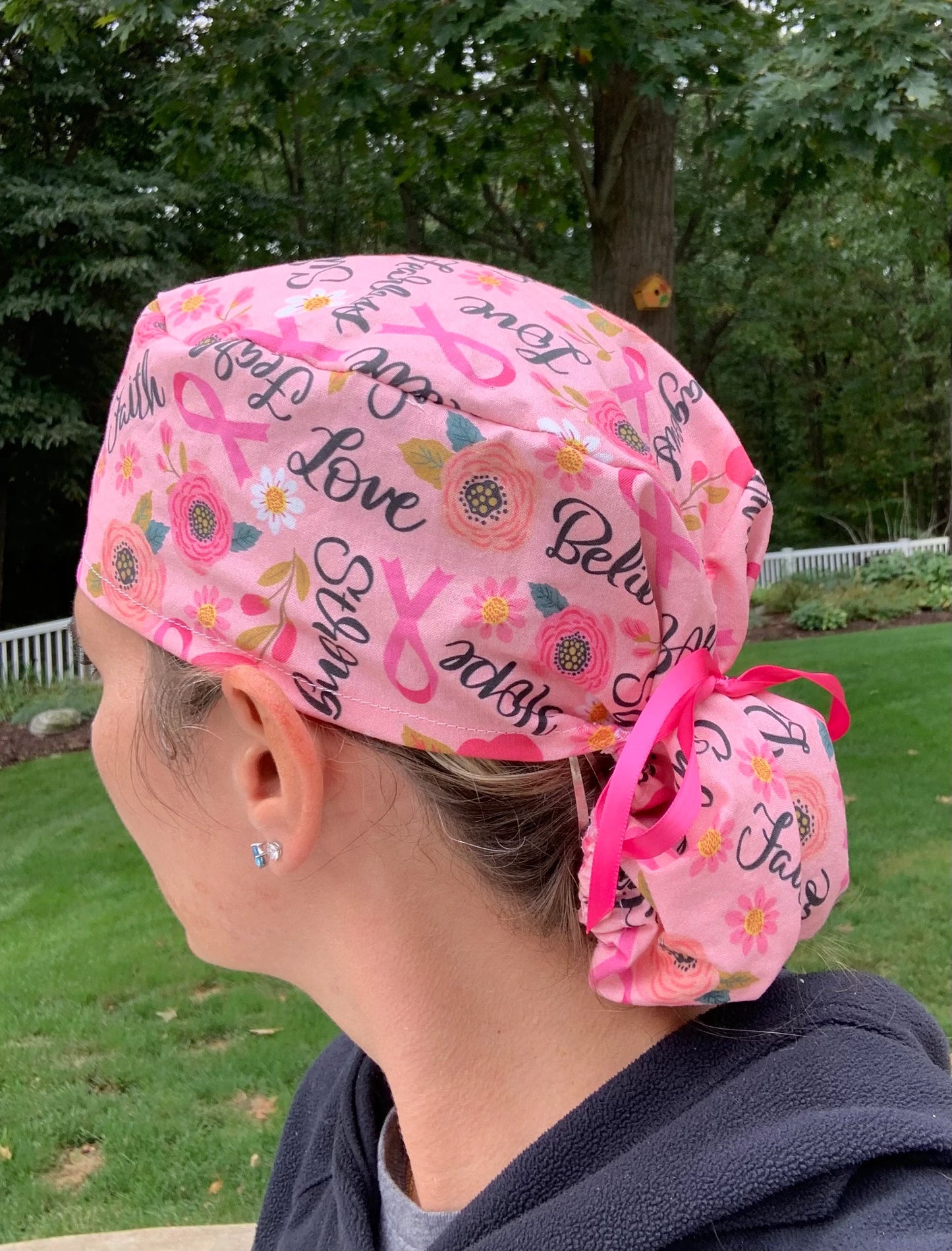 Breast cancer surgeon survivor ponytail scrub cap womens