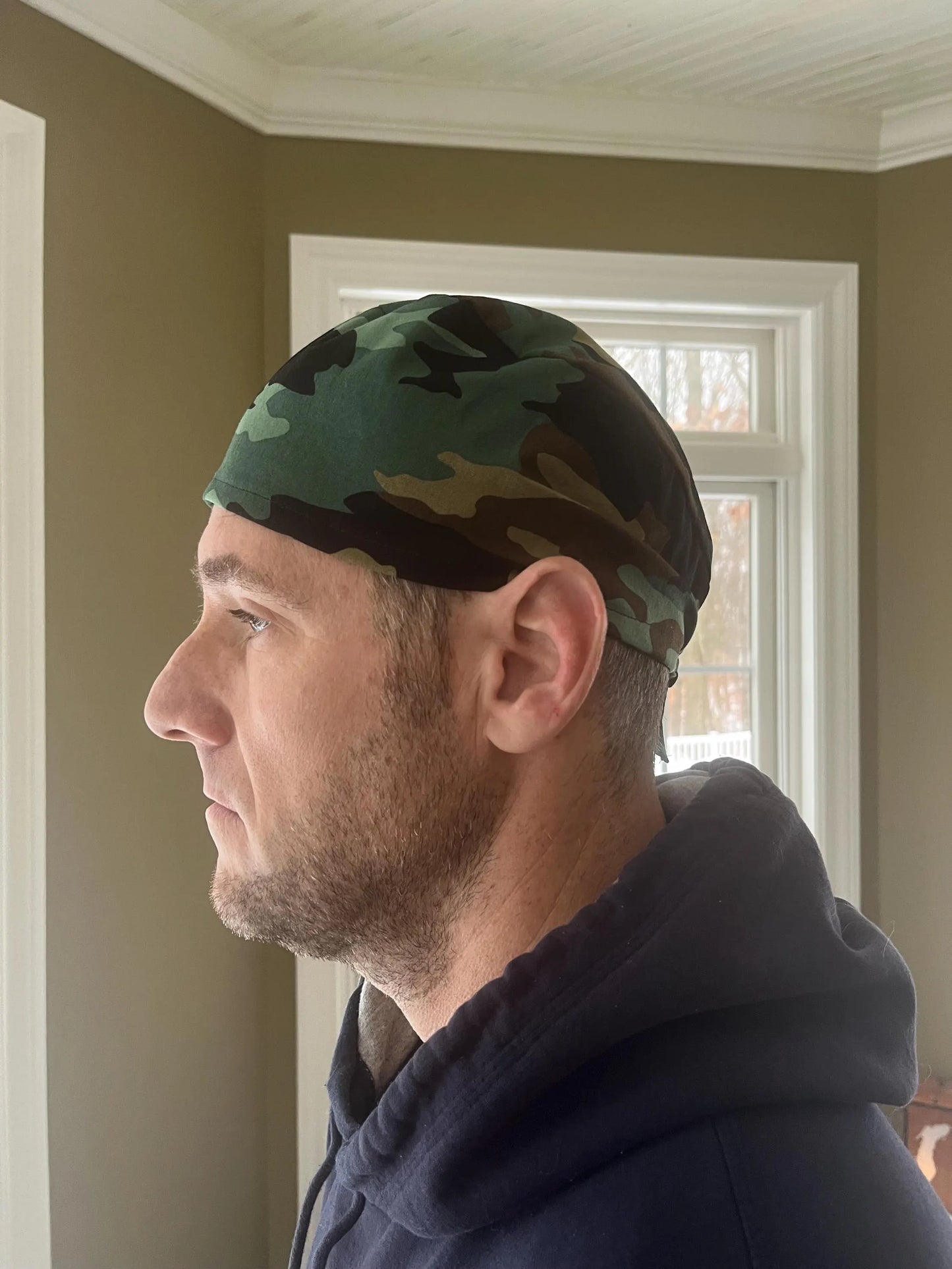 Camouflage green skull scrub cap mens