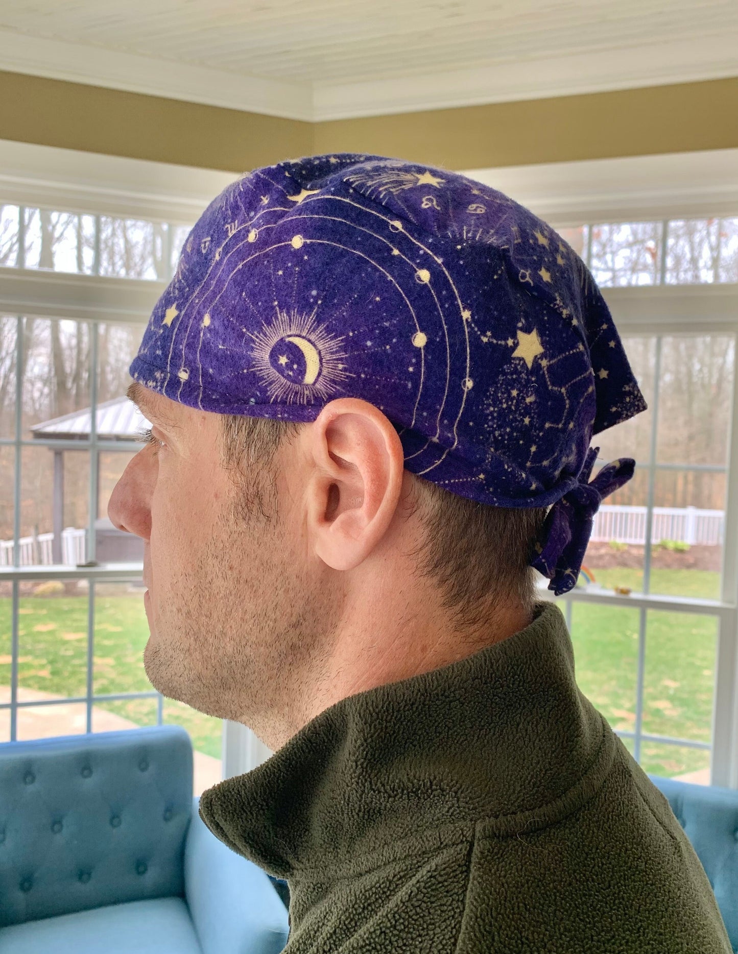Celestial astrology constellations blue skull scrub cap mens