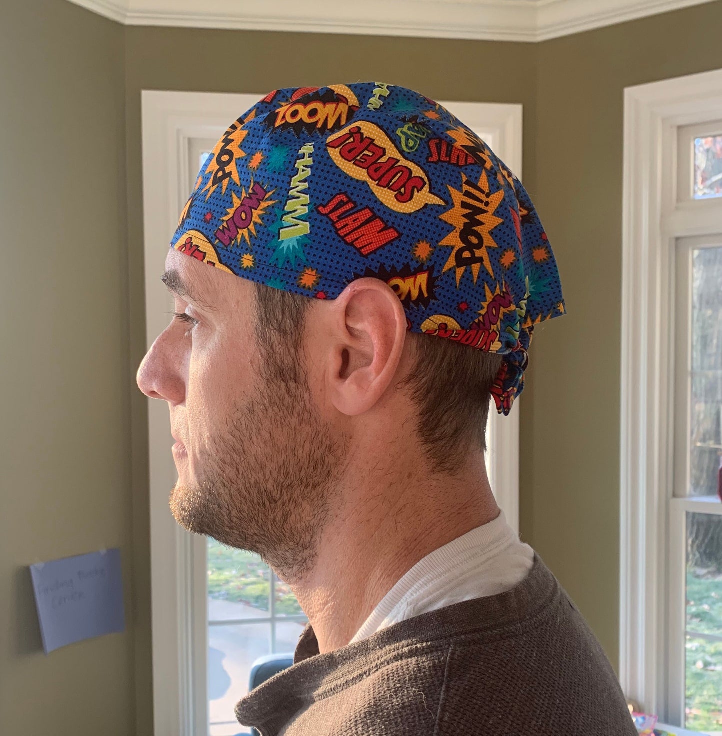 Comic cartoon hero skull scrub cap mens