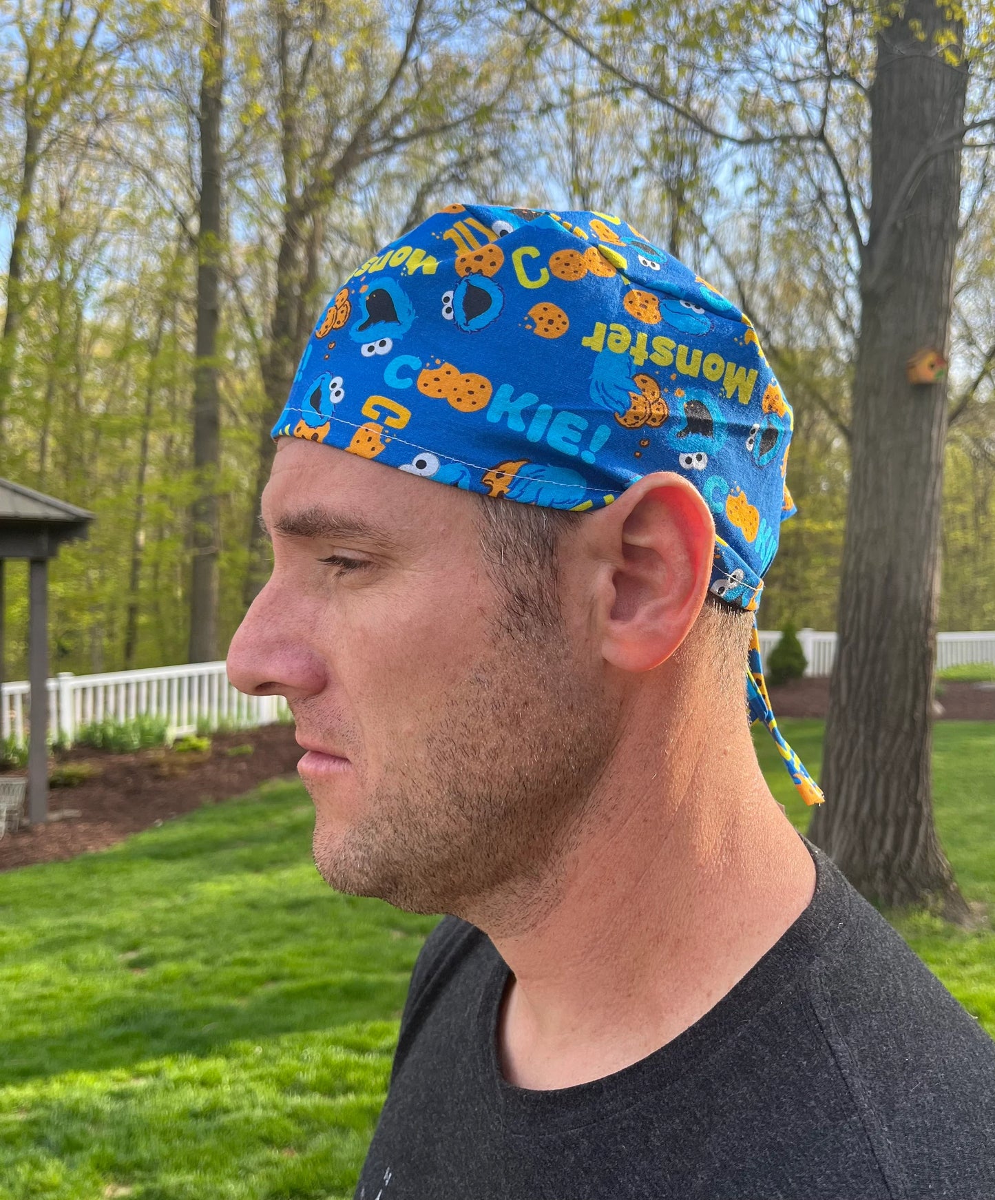 Cookie Monster blue cartoon skull scrub cap mens