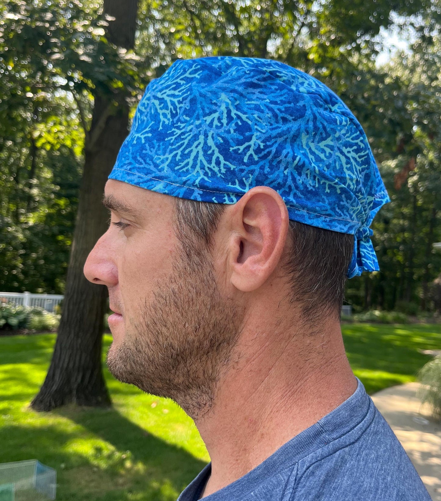 Coral blue skull scrub cap mens