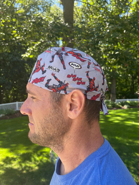 Deadpool grey red skull scrub cap mens