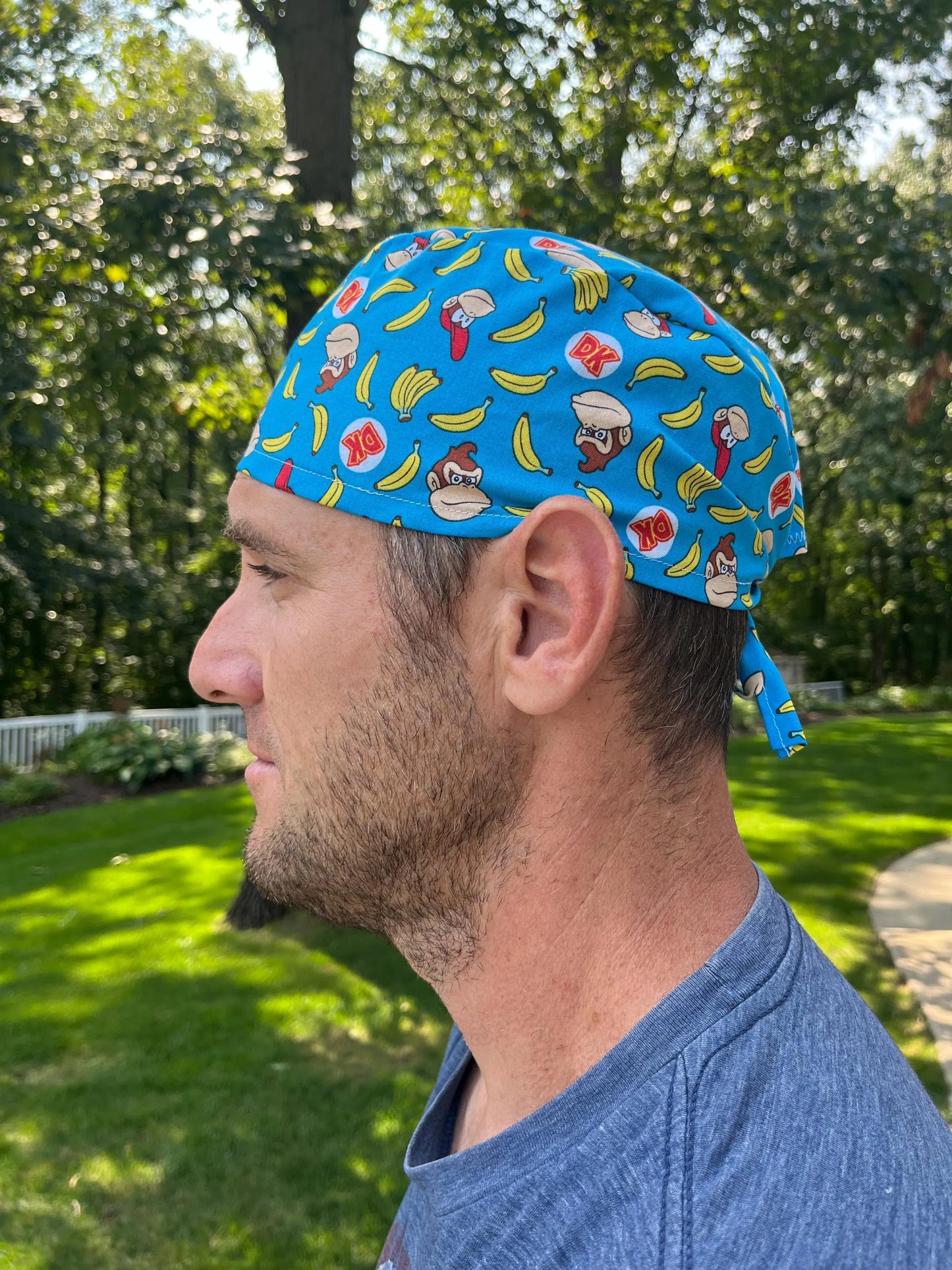Donkey Kong banana blue skull scrub cap mens