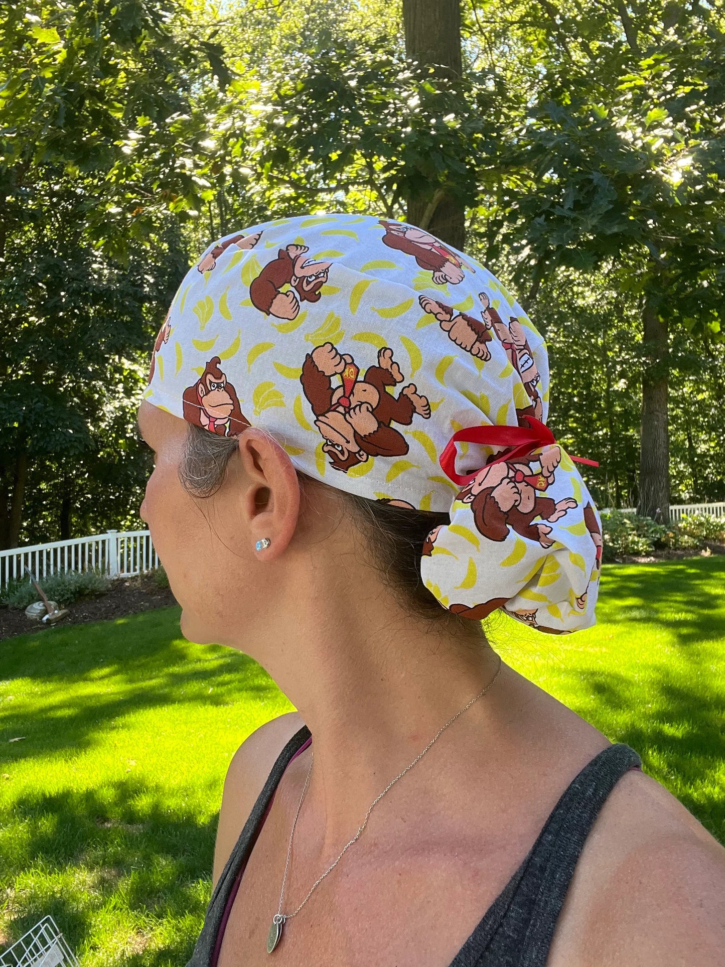 Donkey Kong banana ponytail scrub cap womens