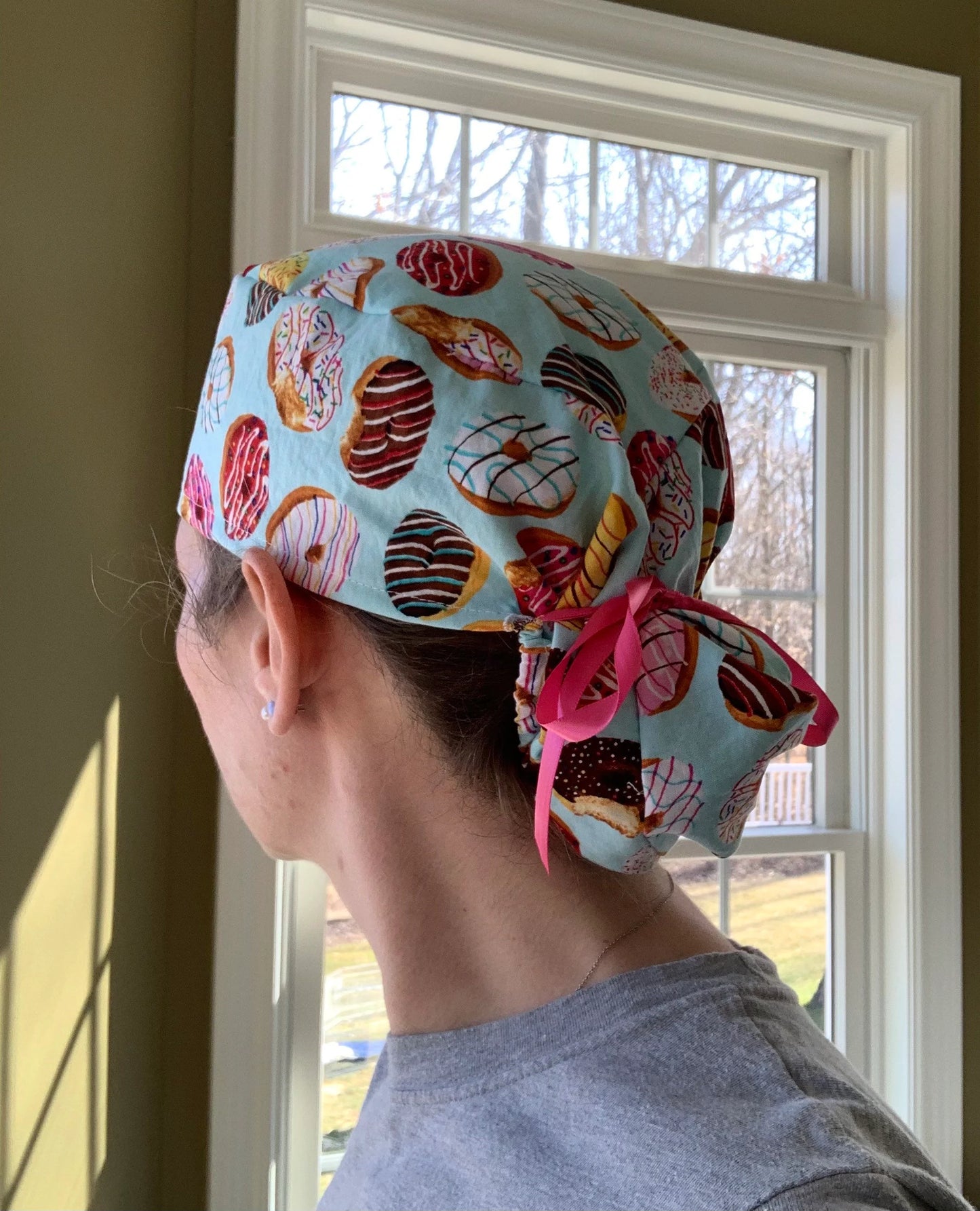 Donuts treat ponytail scrub cap womens