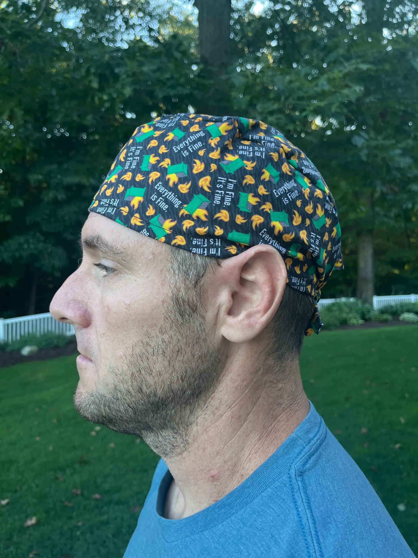 Dumpster fire i'm fine skull scrub cap mens