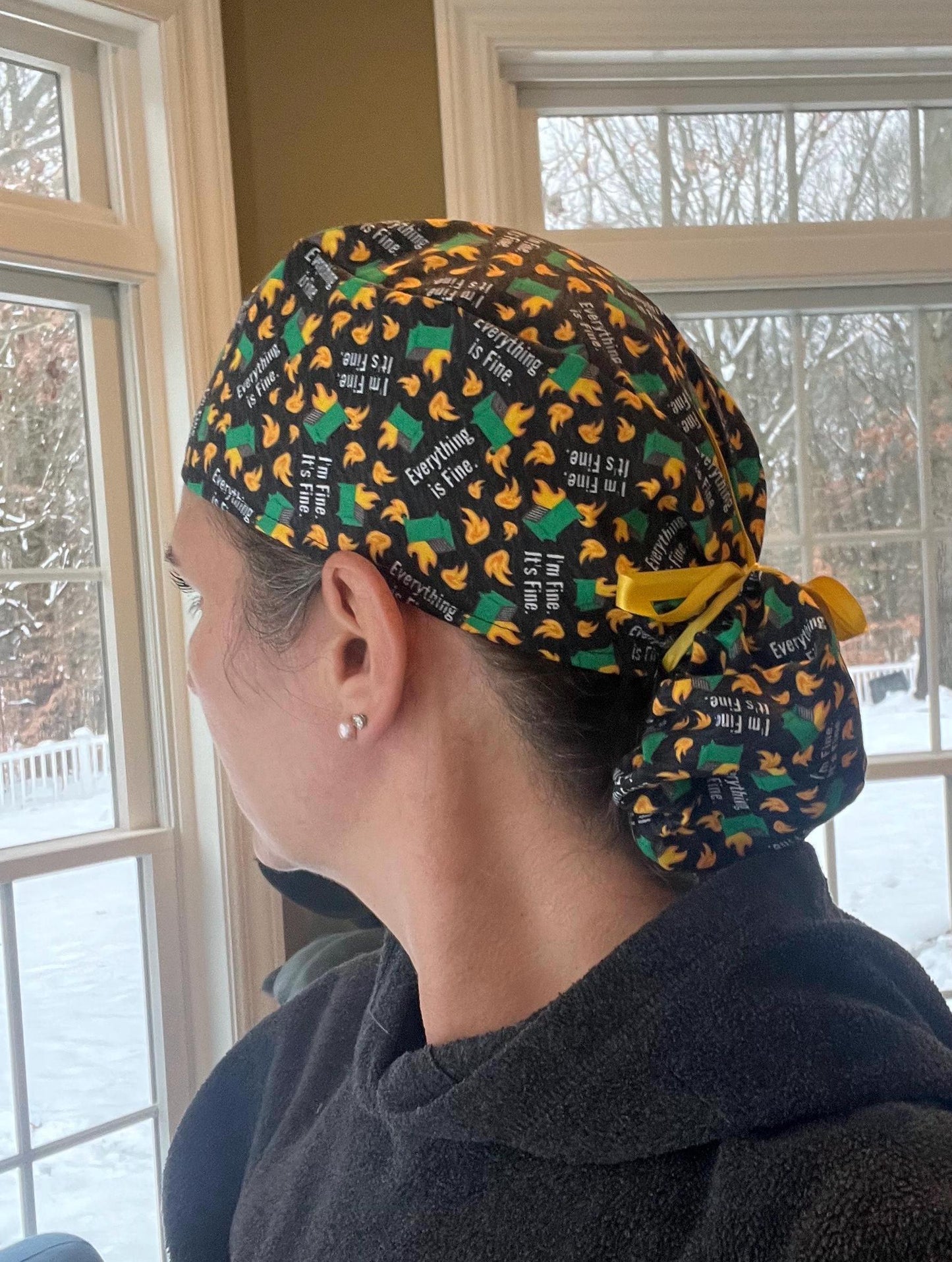 Dumpster fire i'm fine ponytail scrub cap womens