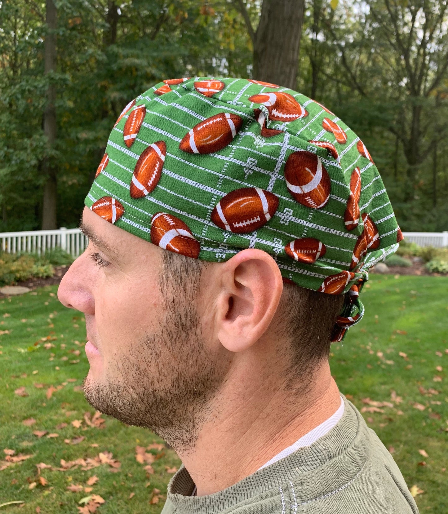 Football field touchdown skull scrub cap mens