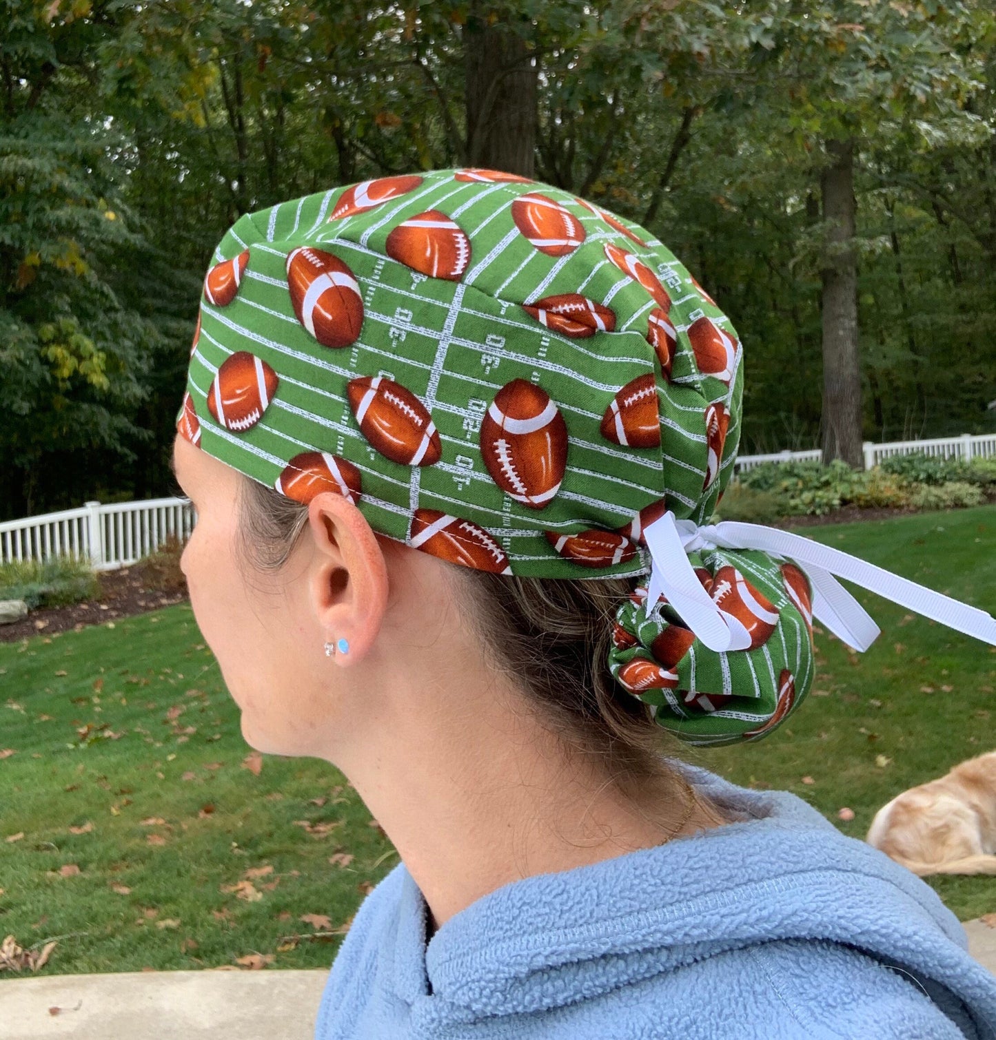 Football field touchdown ponytail scrub cap womens