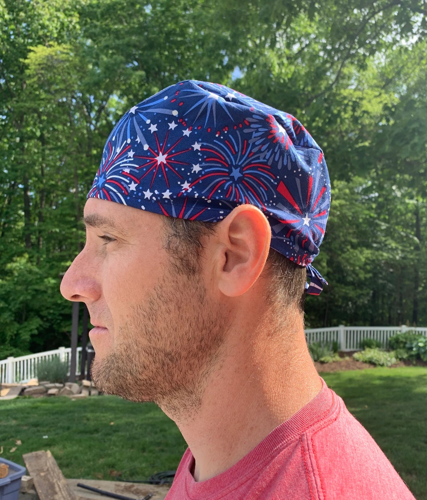 Fireworks 4th of july skull scrub cap mens