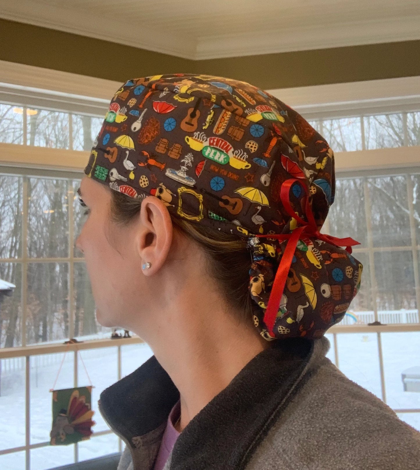 FRIENDS central perk ponytail scrub cap womens