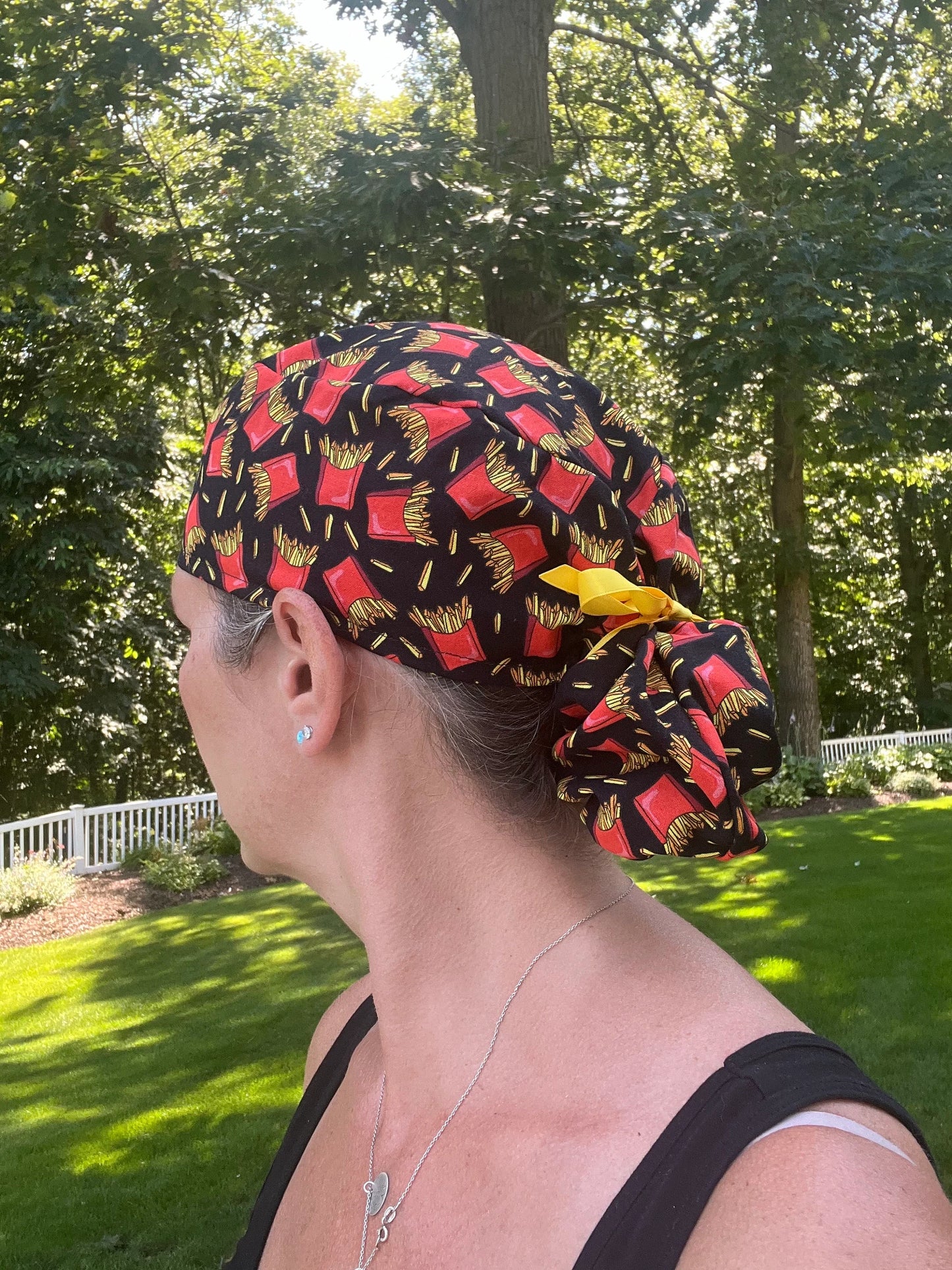 French fries fast food ponytail scrub cap womens